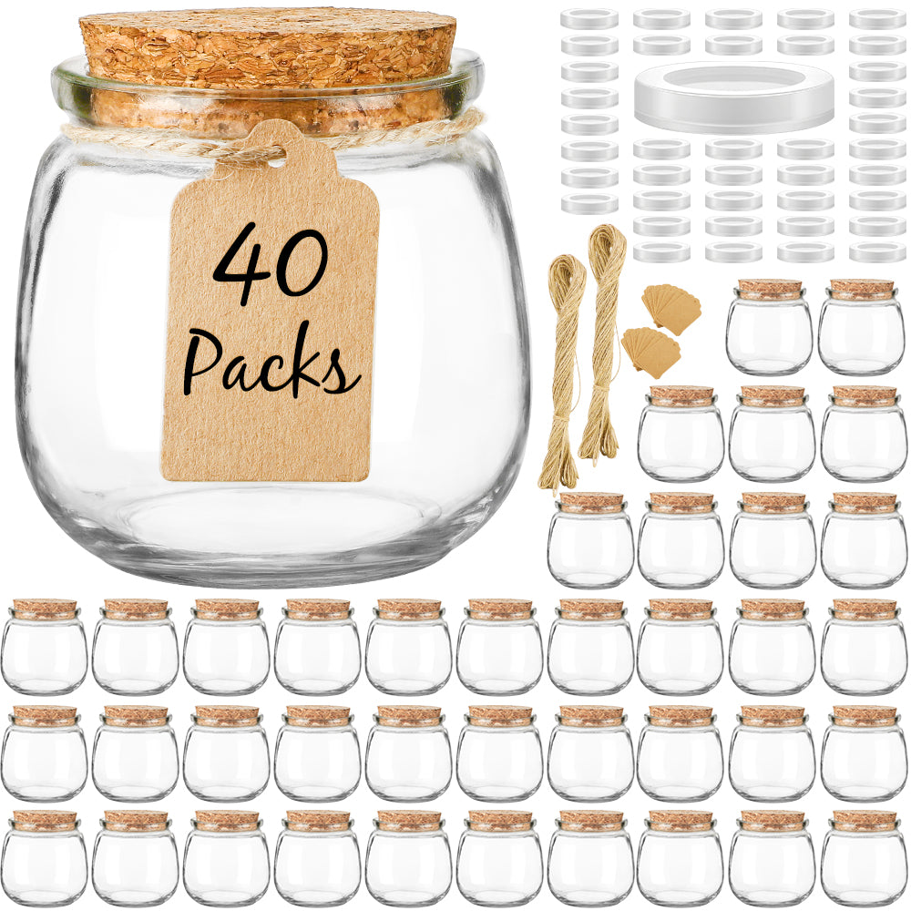 Syntic 40 Pack Empty Candle Jars for Making, 7oz Small Glass with Cork Lids, PE Lids