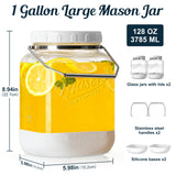2 Pc 1 Gallon Square Mason Jar with Silicone Anti-slip Cover & Airtight Lid, Steel Removable Handle