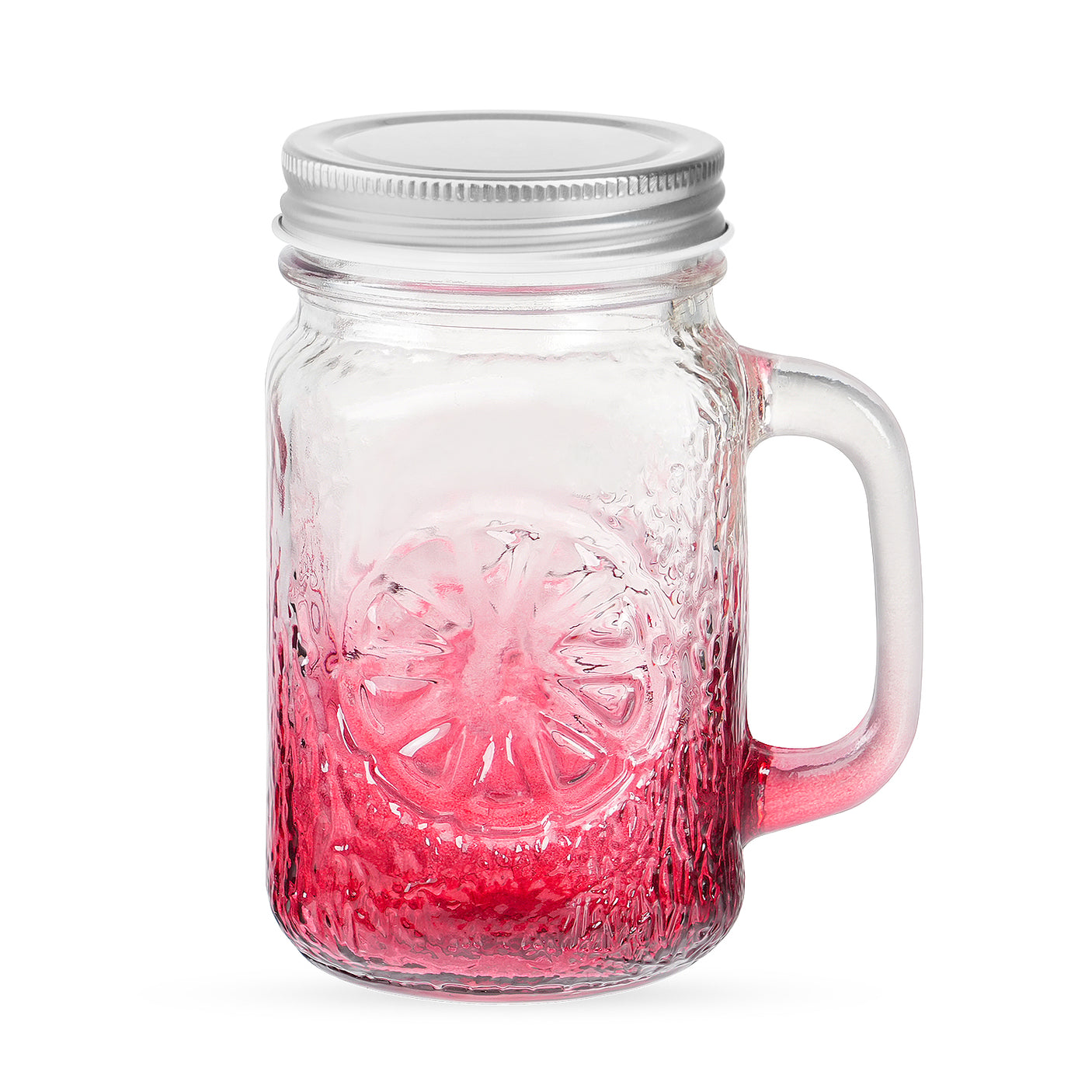 2 Pcs 16 Oz Colored Mason Jar with Glass Handle & Metal Screw Lid & Glass Straw