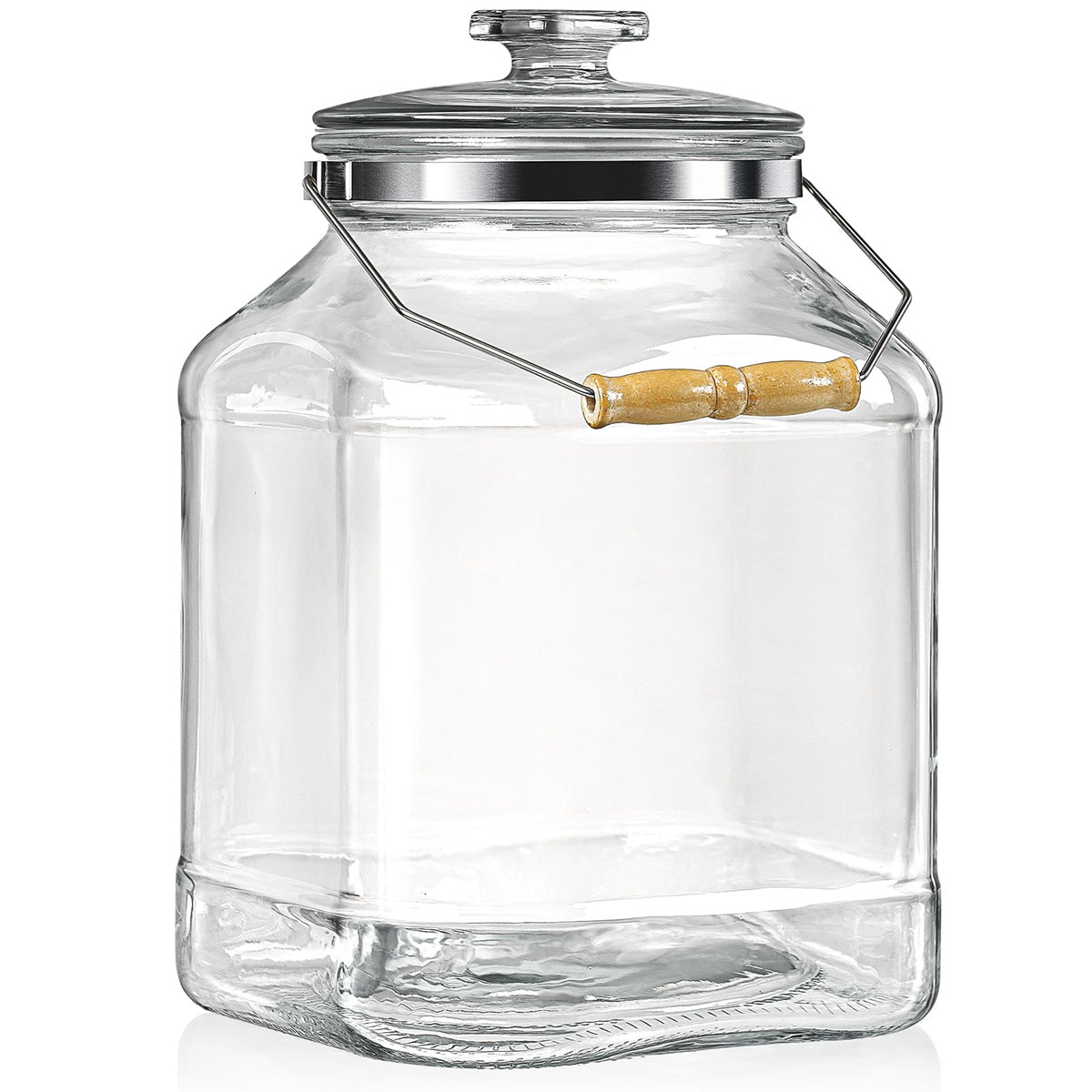 2.5 Gallon Square Glass Jar with Removable & Rotatable Wooden Handle