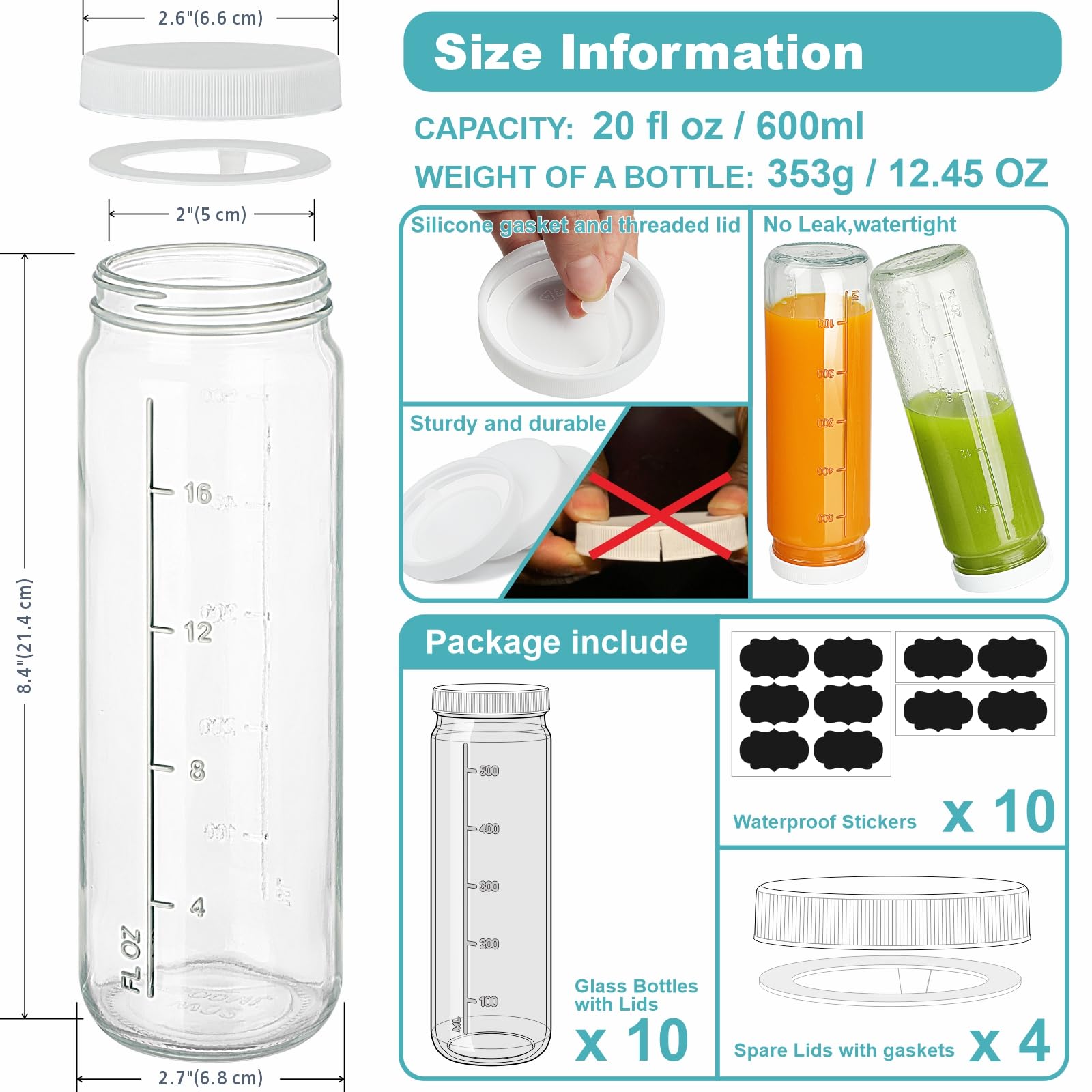 20 Oz Travel Glass Bottles