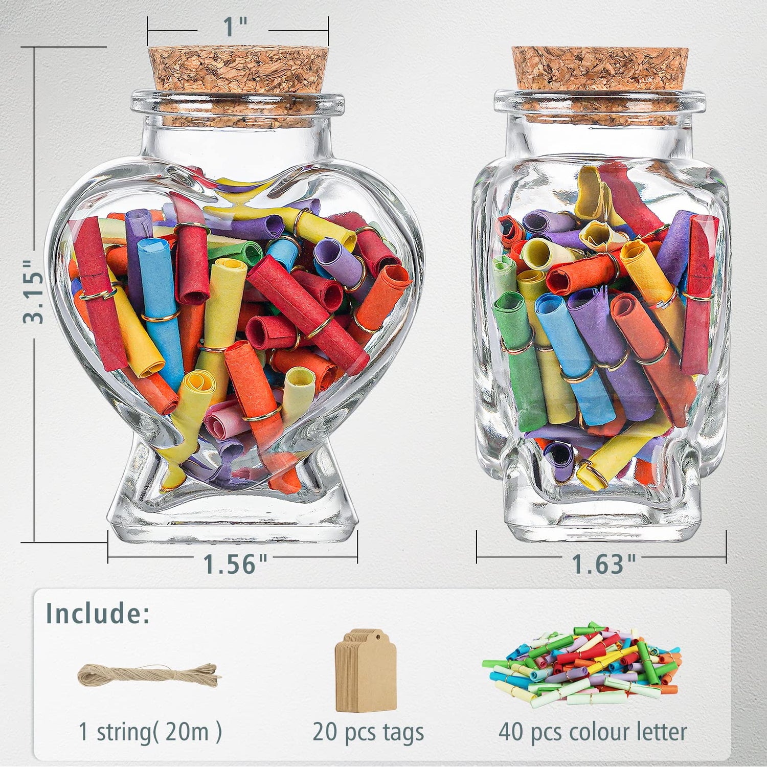 20 Pcs Heart Shaped Spell DIY Gift Jars with corks top