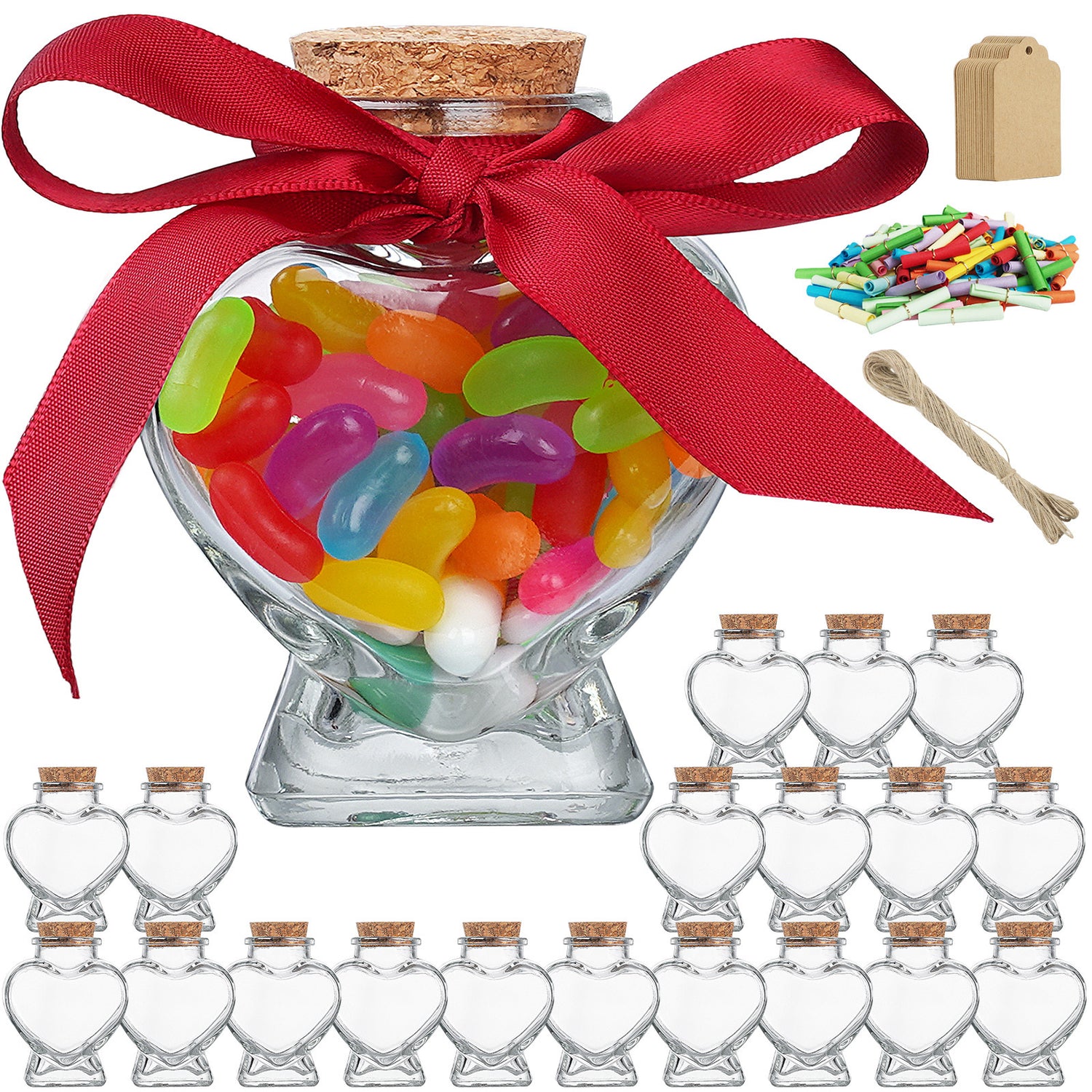 20 Pcs Heart Shaped Spell DIY Gift Jars with corks top