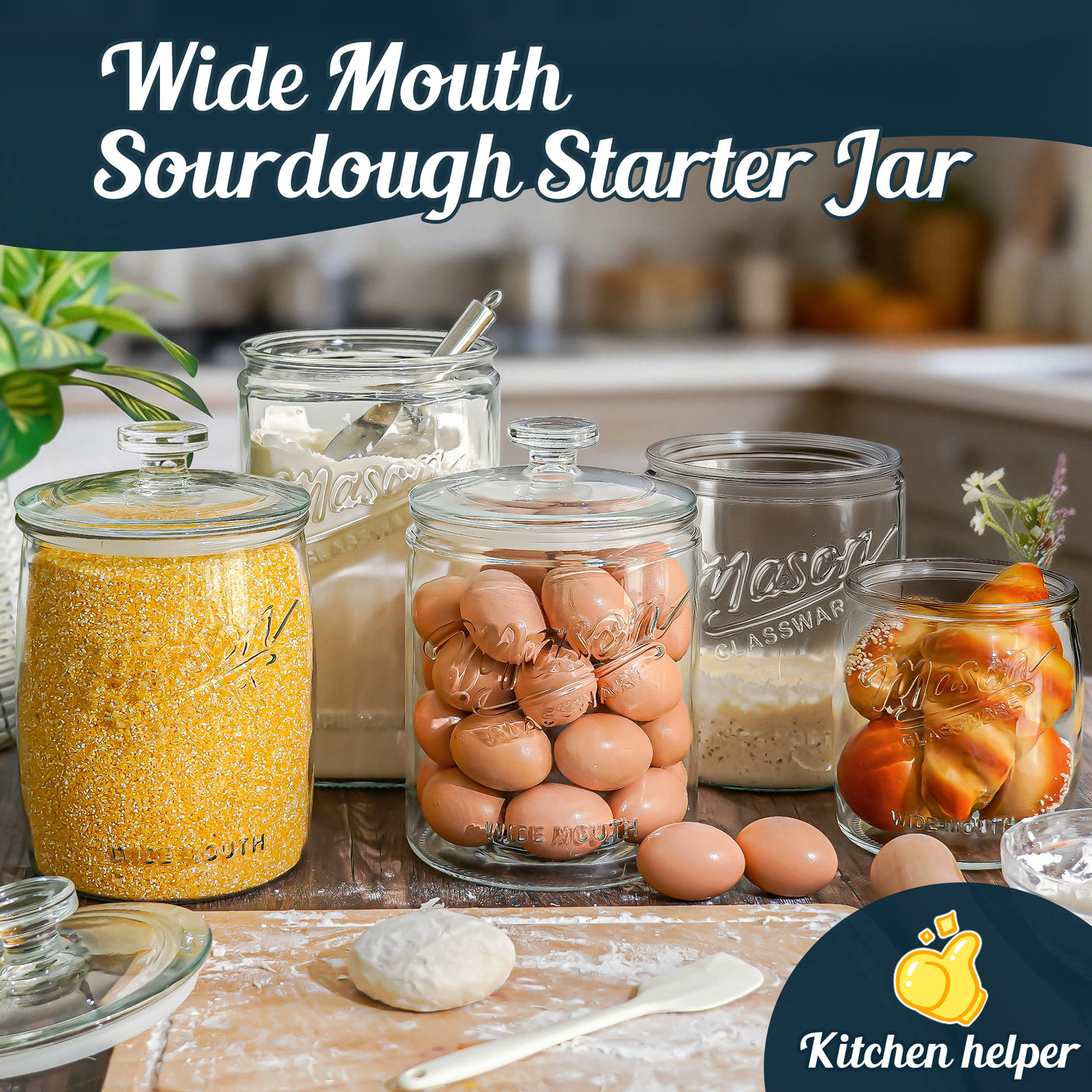 1 Pc 1 Gallon Glass Mason Cookie Jar with Glass Lid