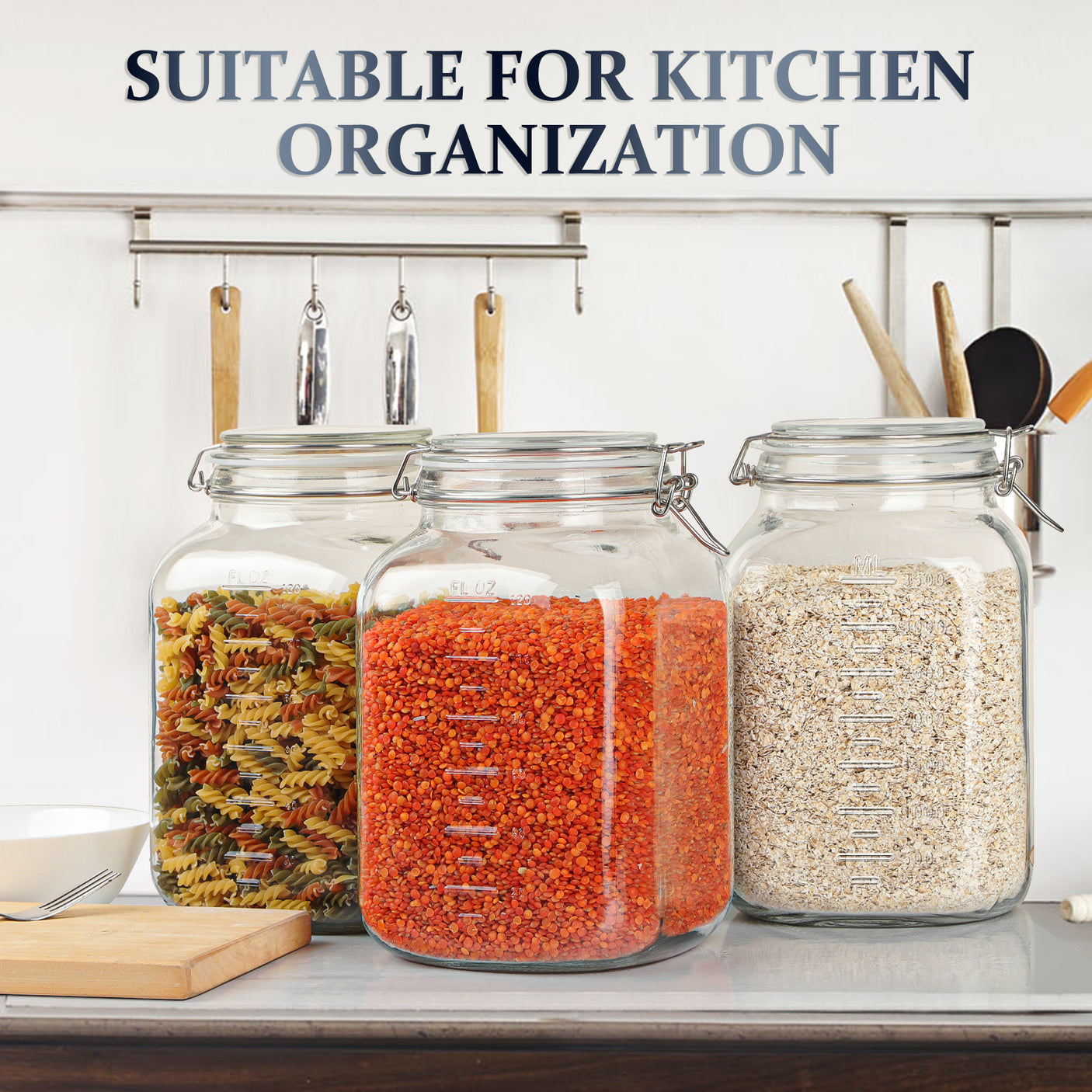 1 Pc 1 Gallon Square Super Wide-Mouth Glass Jars with Airtight Glass Lid