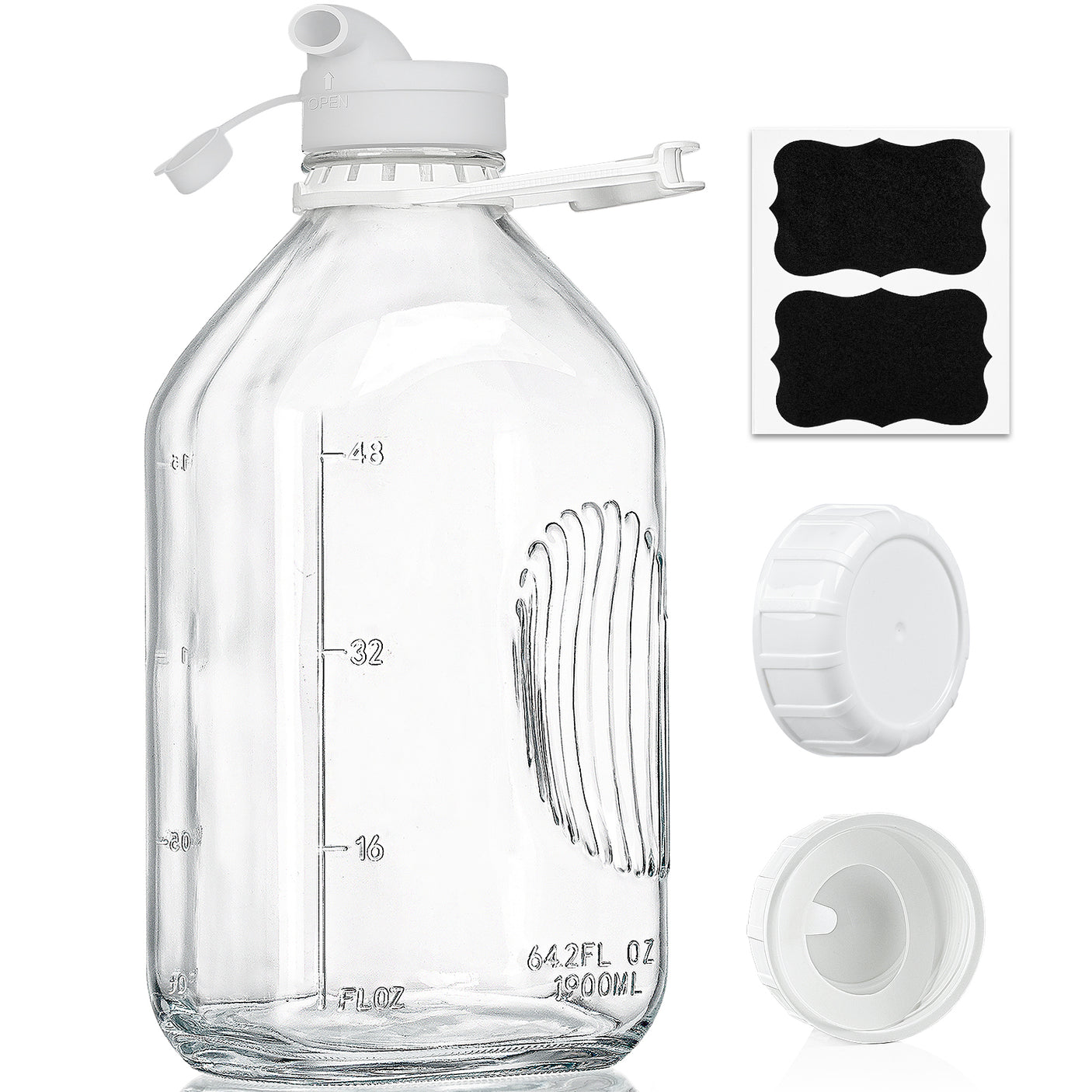 64 Oz Glass Bottle & Jar with Airtight Screw Lid & Pour Spout