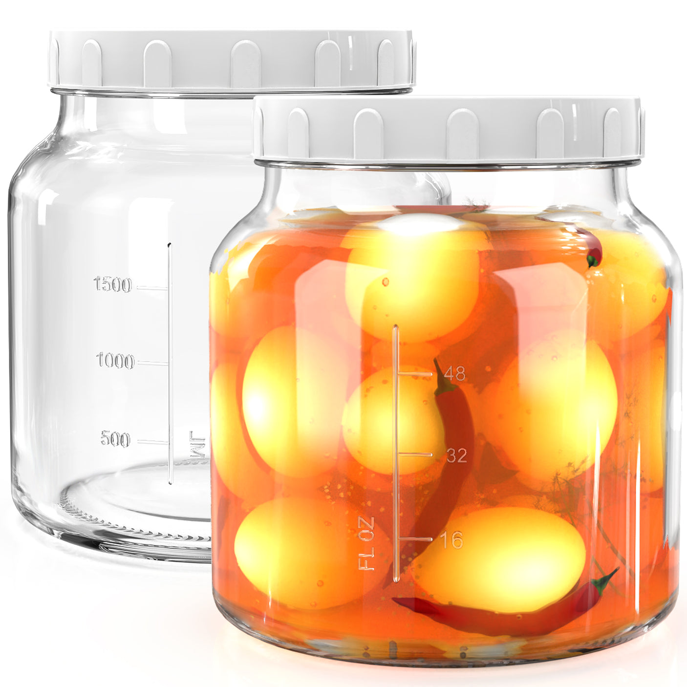 2 Pcs 79 Oz (0.6 Gallon) Round Glass Jars with Airtight Screw Lids