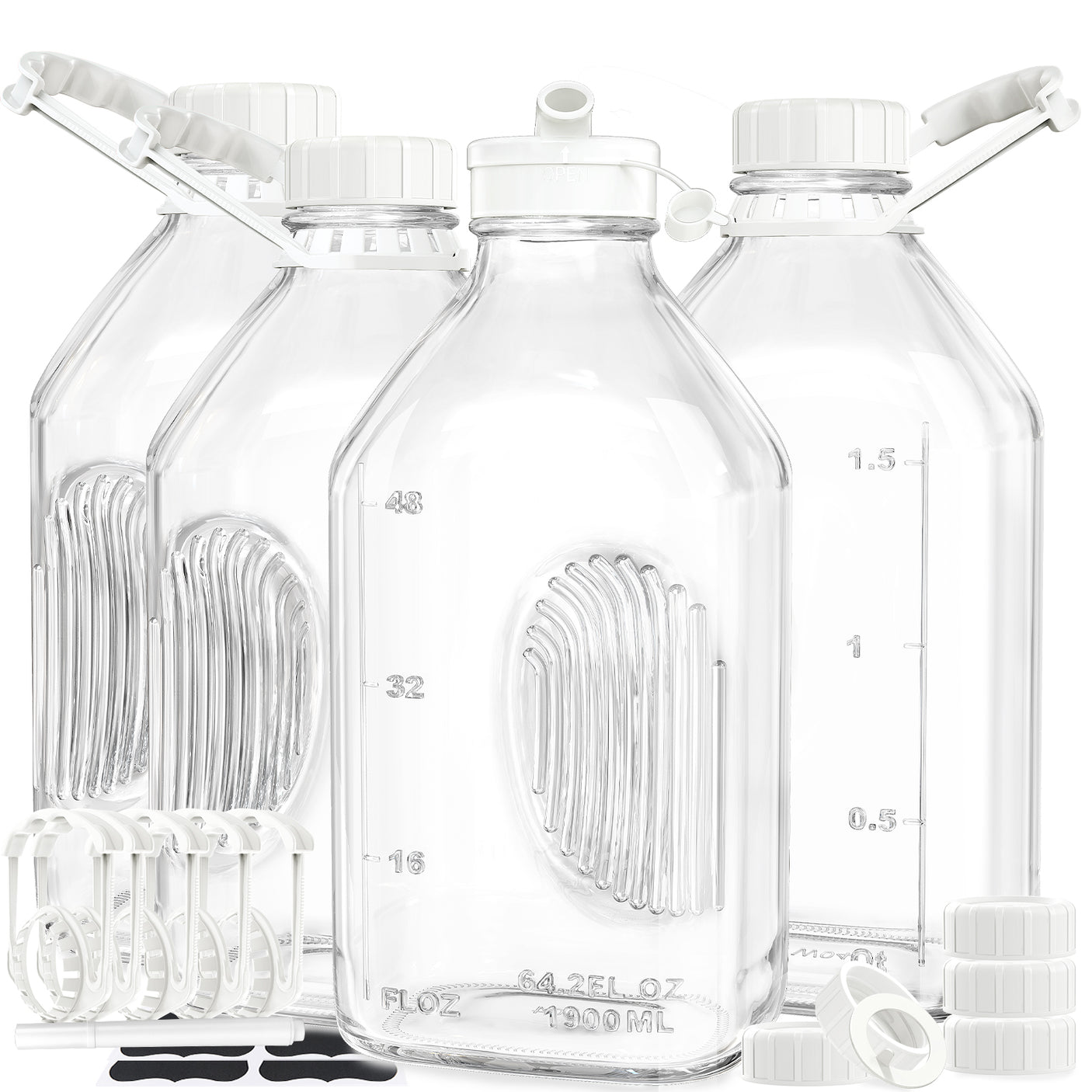 64 Oz Glass Bottle & Jar with Airtight Screw Lid & Pour Spout