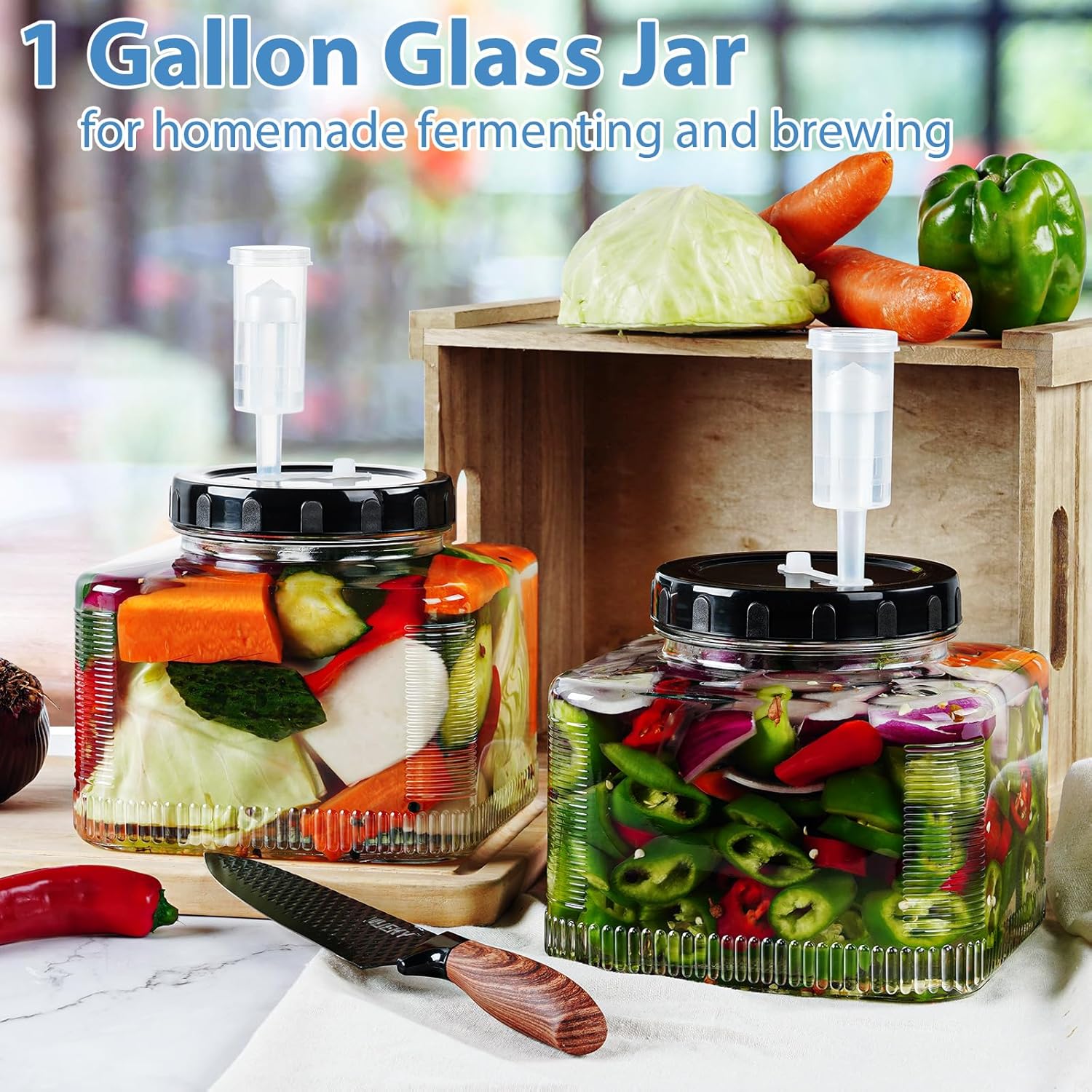 2 Pack 1 Gallon Wide Mouth Fermentation Jars with Screw Lid