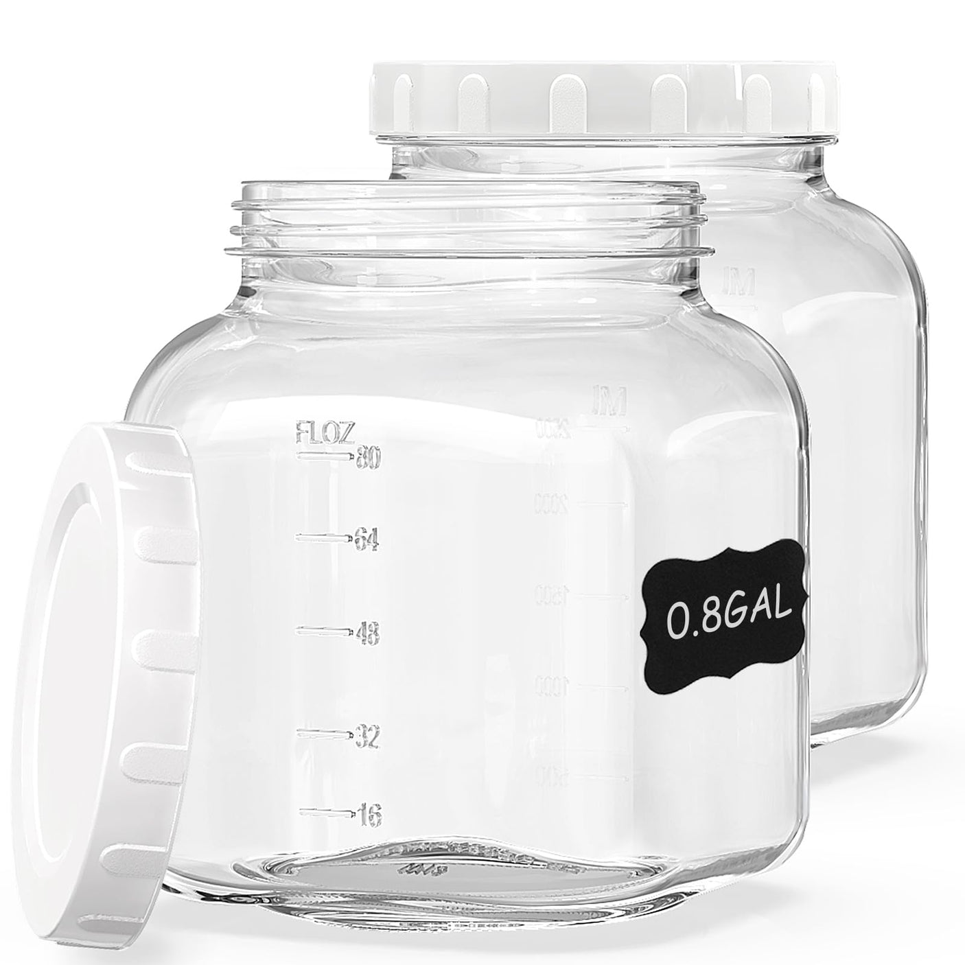 2 Pcs 0.8 Gallon Square Wide Mouth Glass Jars with Airtight Lids