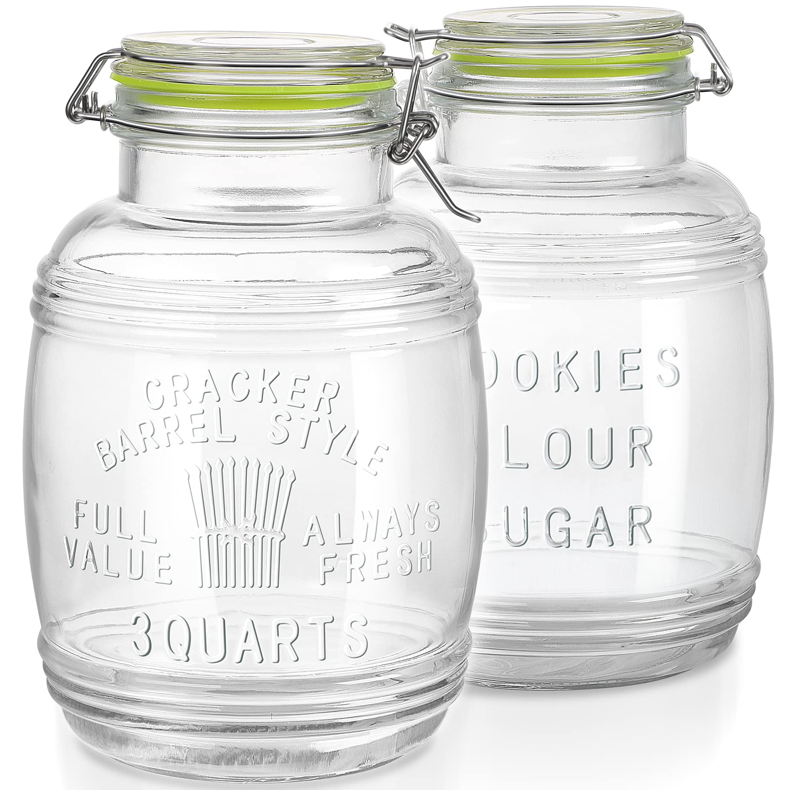 2 Pcs 98 oz Retro Barrel Style Glass Jars(Hinged Lids)