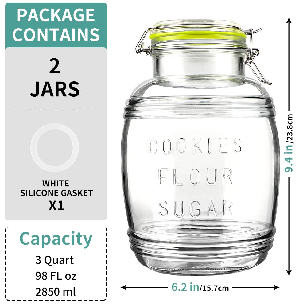 2 Pcs 98 oz Retro Barrel Style Glass Jars(Hinged Lids)