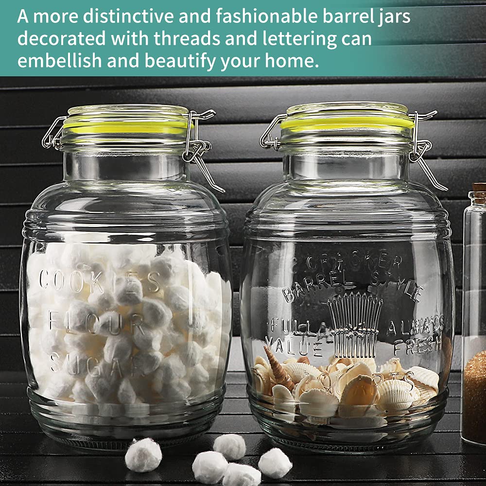 2 Pcs 98 oz Retro Barrel Style Glass Jars(Hinged Lids)