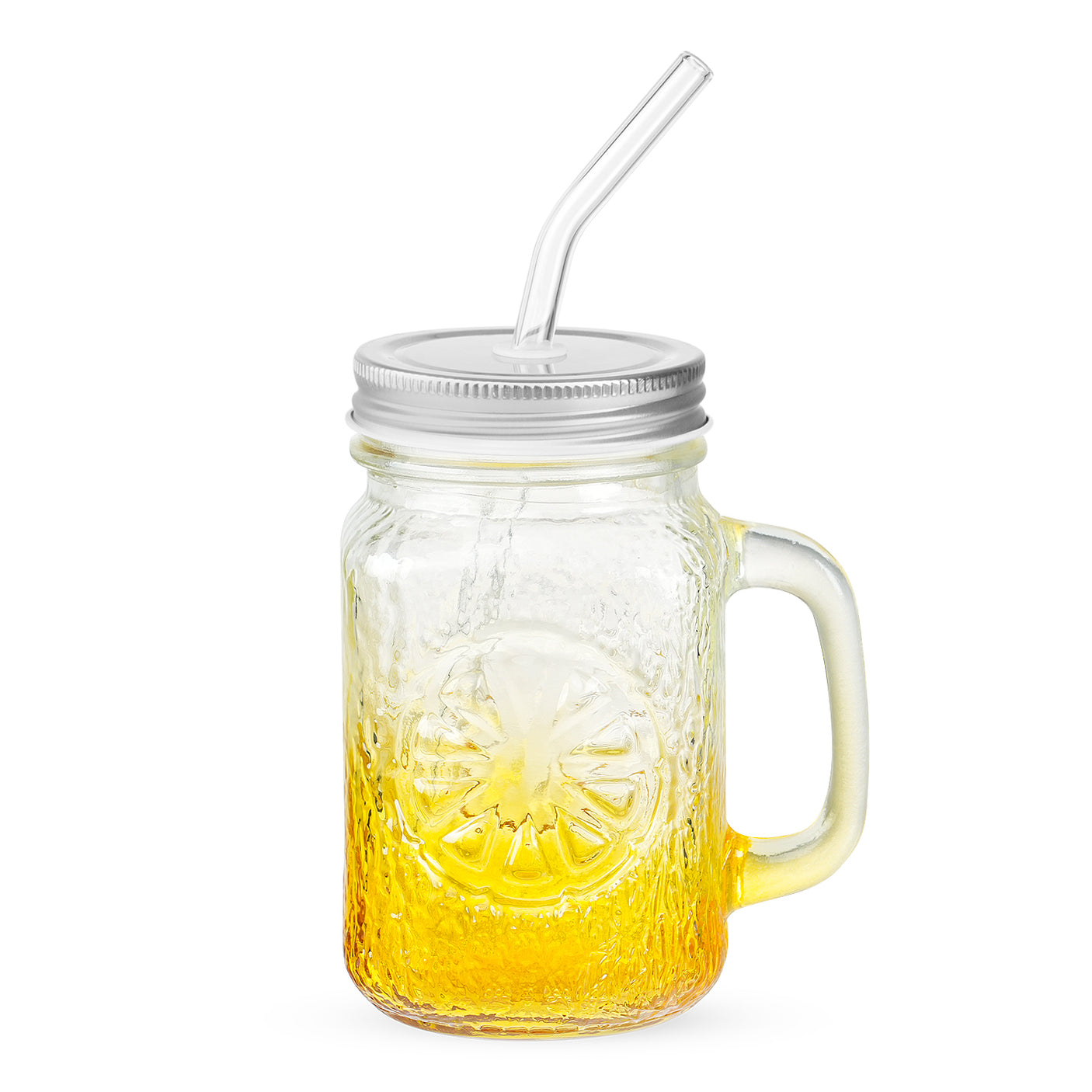 2 Pcs 16 Oz Colored Mason Jar with Glass Handle & Metal Screw Lid & Glass Straw