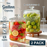 2 Pc 1 Gallon Cylindrical Glass Mason Jar with Glass Lid