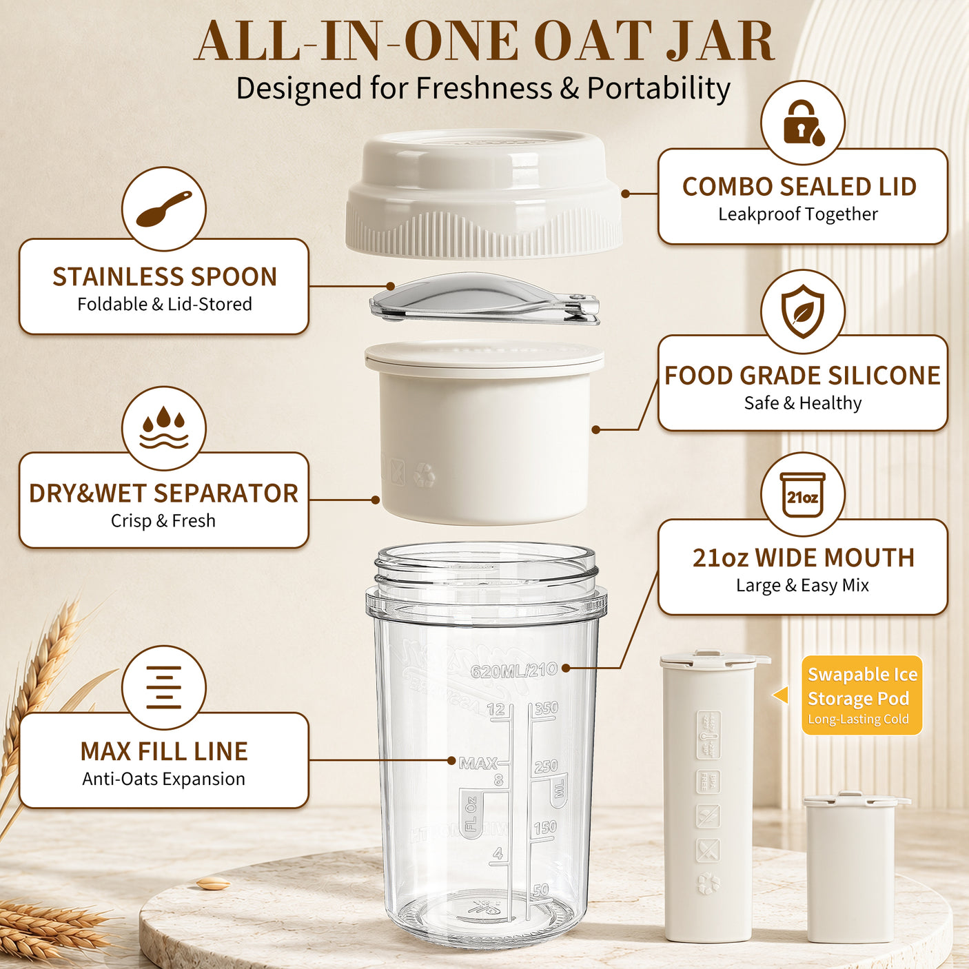 Syntic 21 Oz Customized Overnight Oats Mason Jar