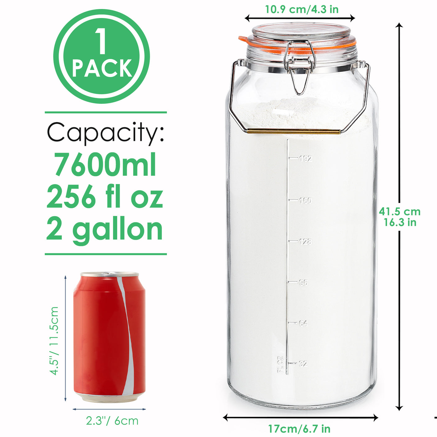 1 Pc 2 Gallon Super Large Glass jar with Removable Handle & Airtight Glass Lid