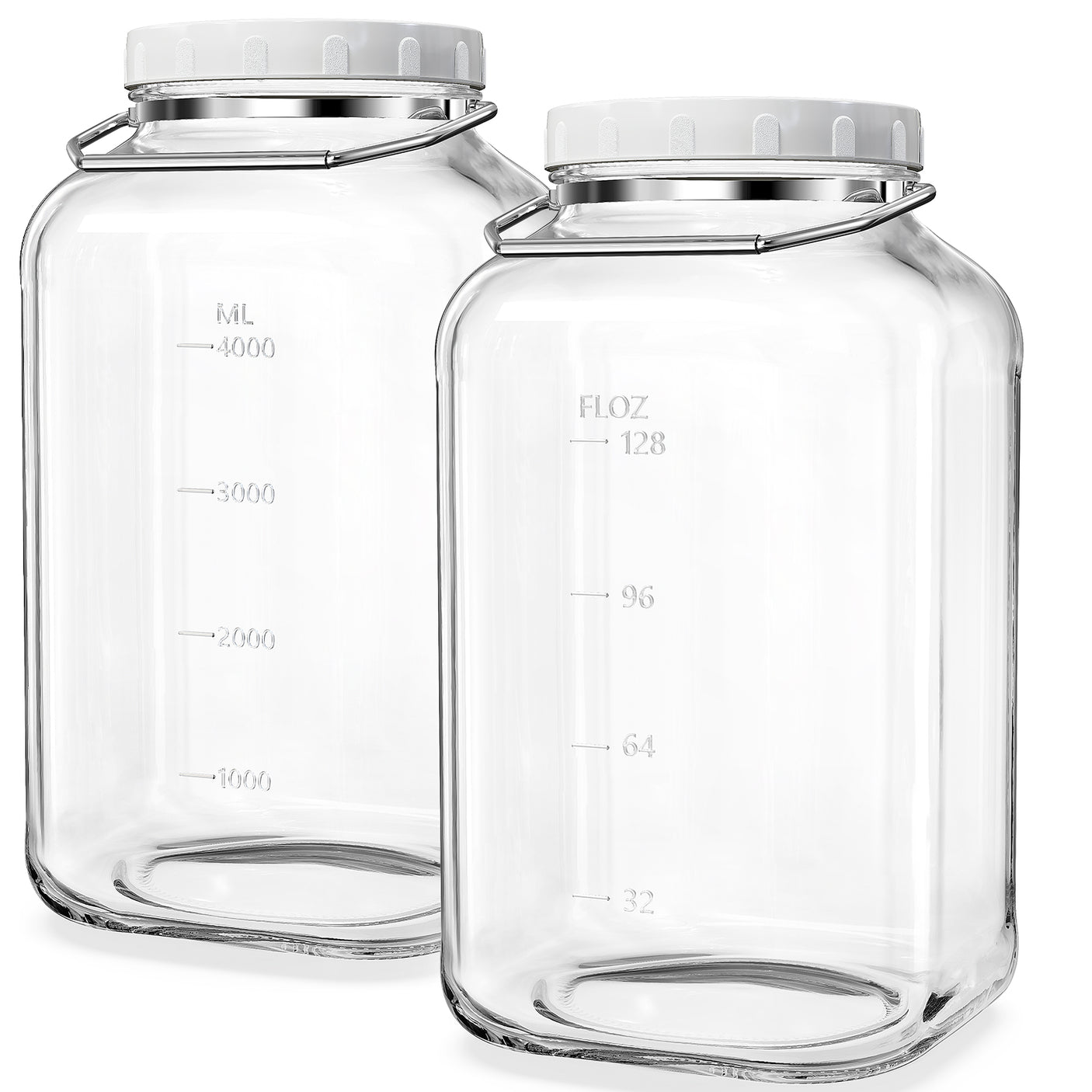 2 Pcs 1.5 Gallon Square Glass Jar with Removable Handles & Airtight Screw Lids