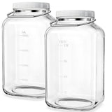 2 Pcs 1.5 Gallon Square Glass Jar with Removable Handles & Airtight Screw Lids