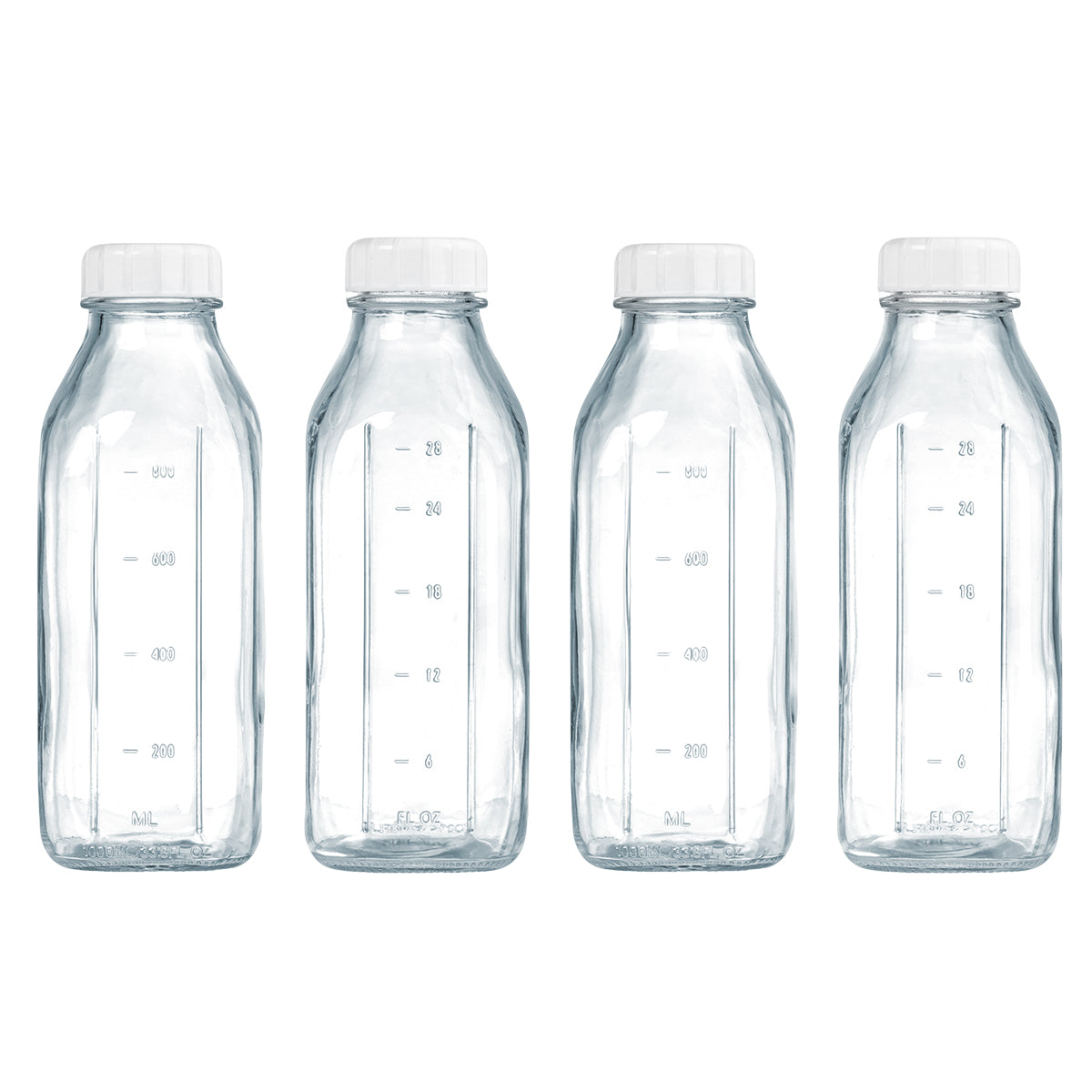 32 Oz Glass Milk Juice Bottles with Pour Spout, Scale Mark
