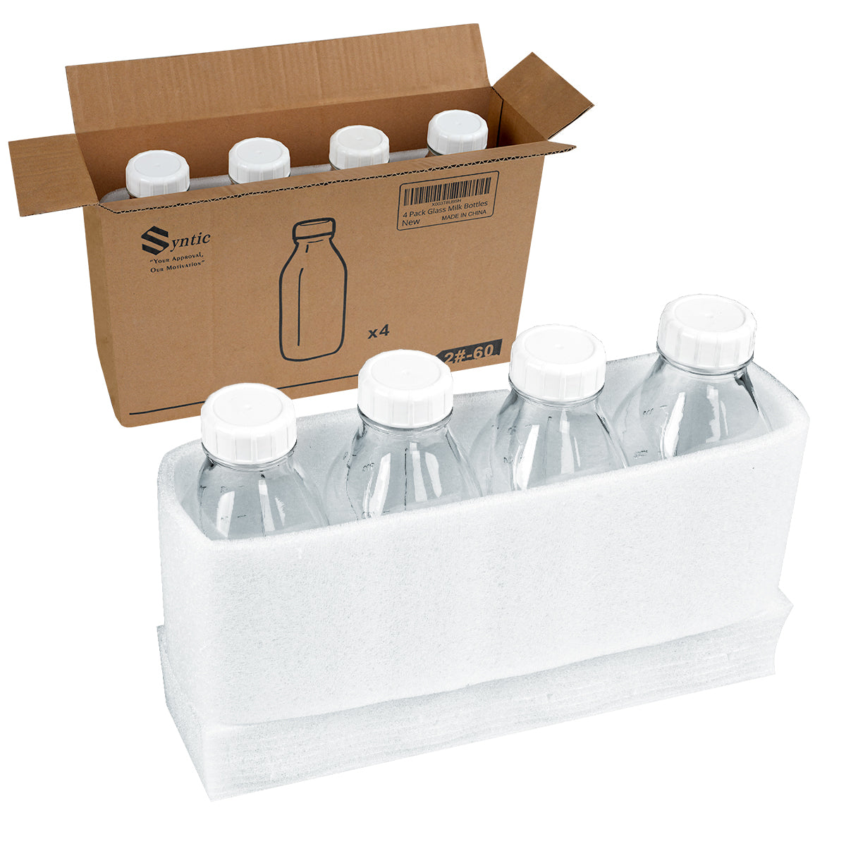 32 Oz Glass Milk Juice Bottles with Pour Spout, Scale Mark