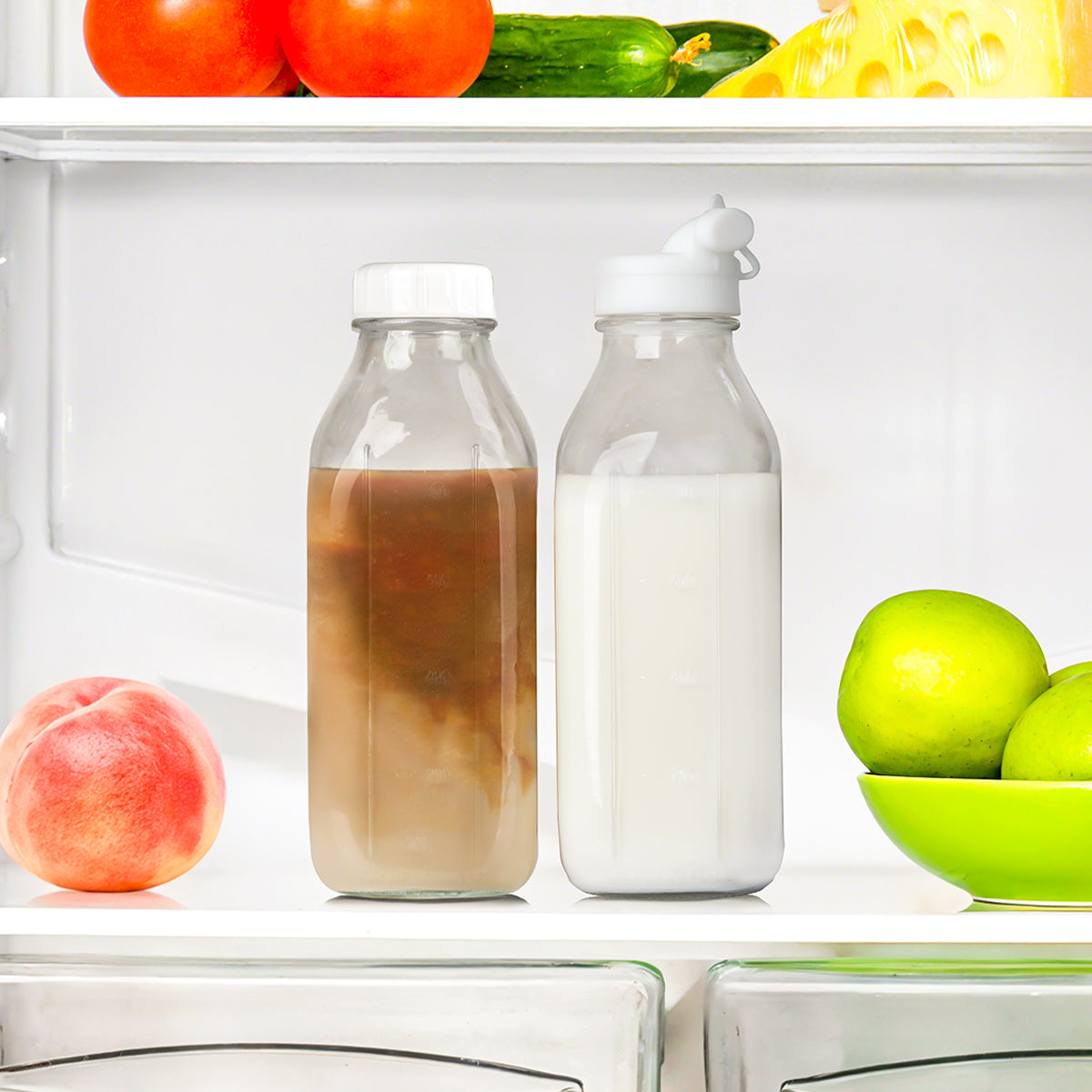 32 Oz Glass Milk Juice Bottles with Pour Spout, Scale Mark