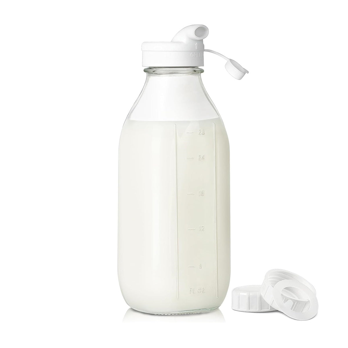 32 Oz Square Liter Glass Milk Juice Bottles & Jars with Pour Spout, Scale Mark