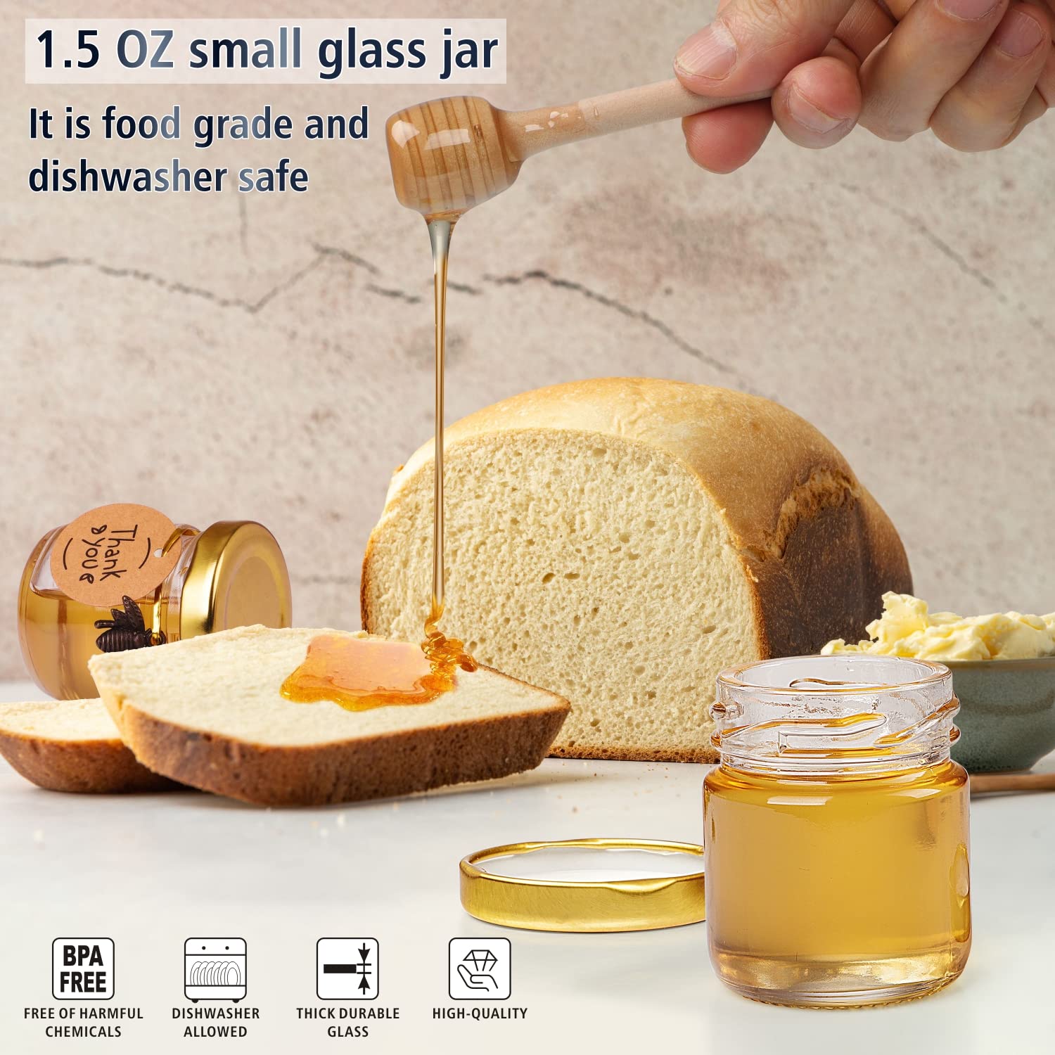 36 Pcs 1.5 oz Mini Glass Honey Jars