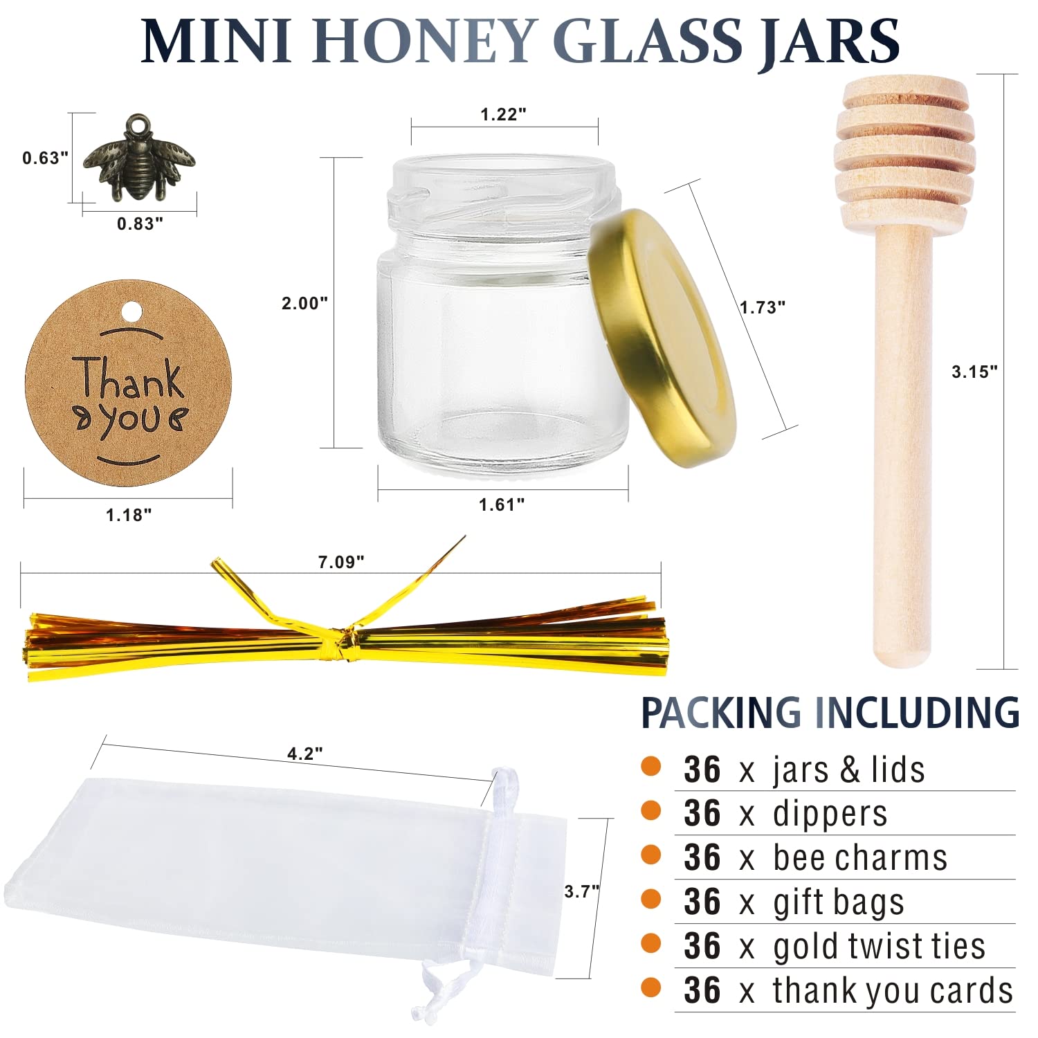 36 Pcs 1.5 oz Mini Glass Honey Jars