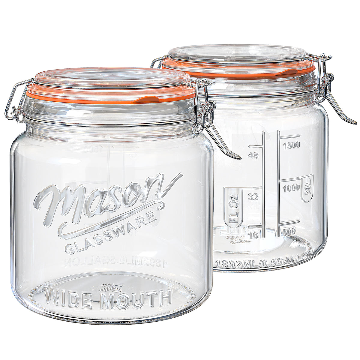 Syntic 2 Pc 0.5 Gallon Mason Jar with Airtight Glass Lid