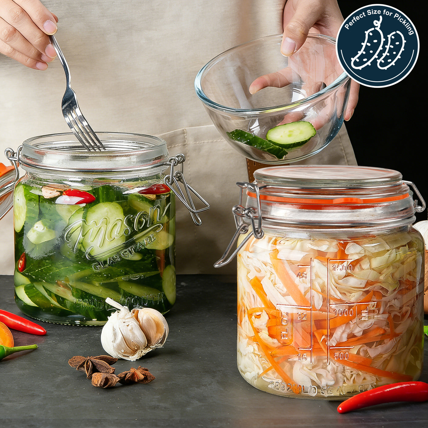 2 Pc 0.5 Gallon Mason Jar with Airtight Glass Lid