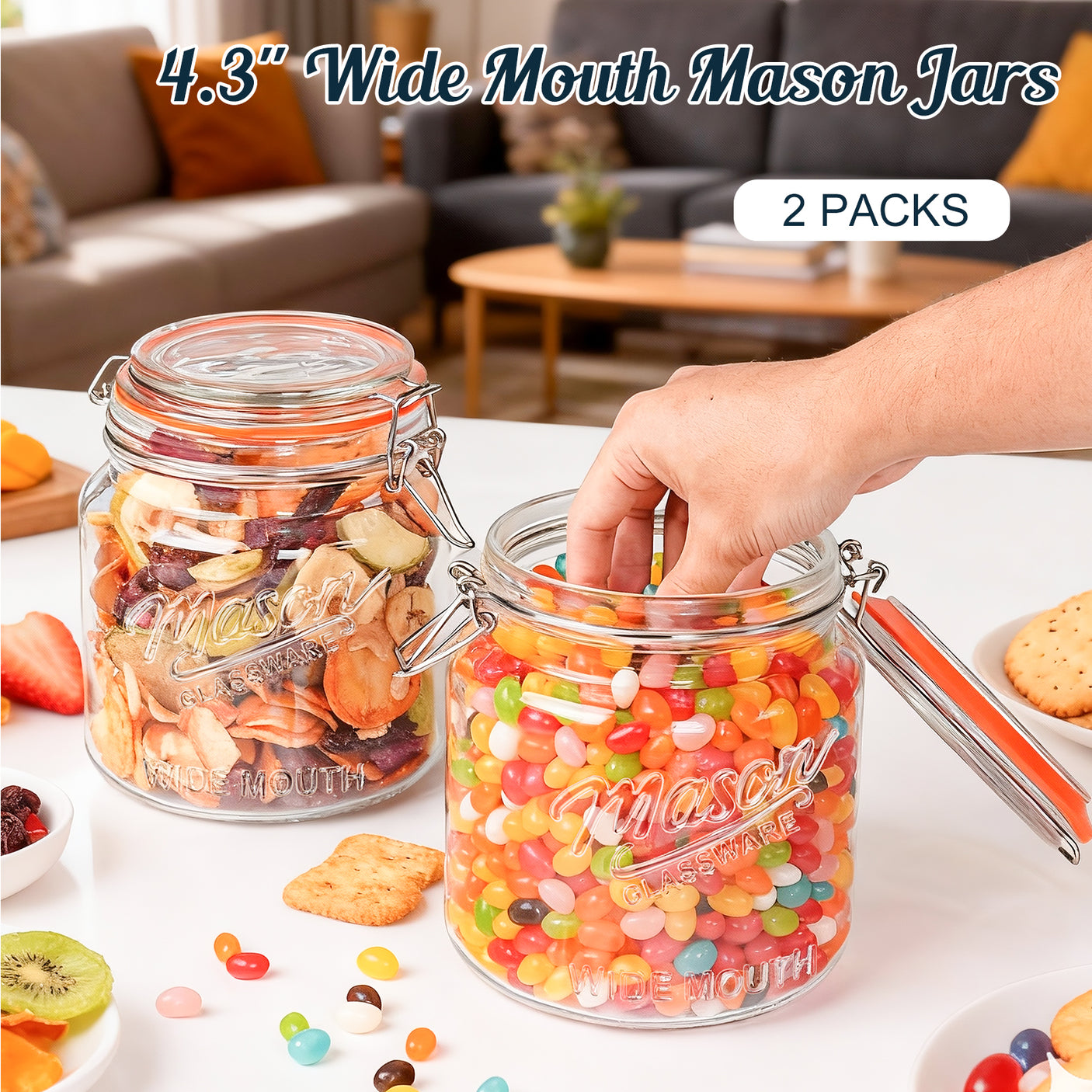 2 Pc 0.5 Gallon Mason Jar with Airtight Glass Lid
