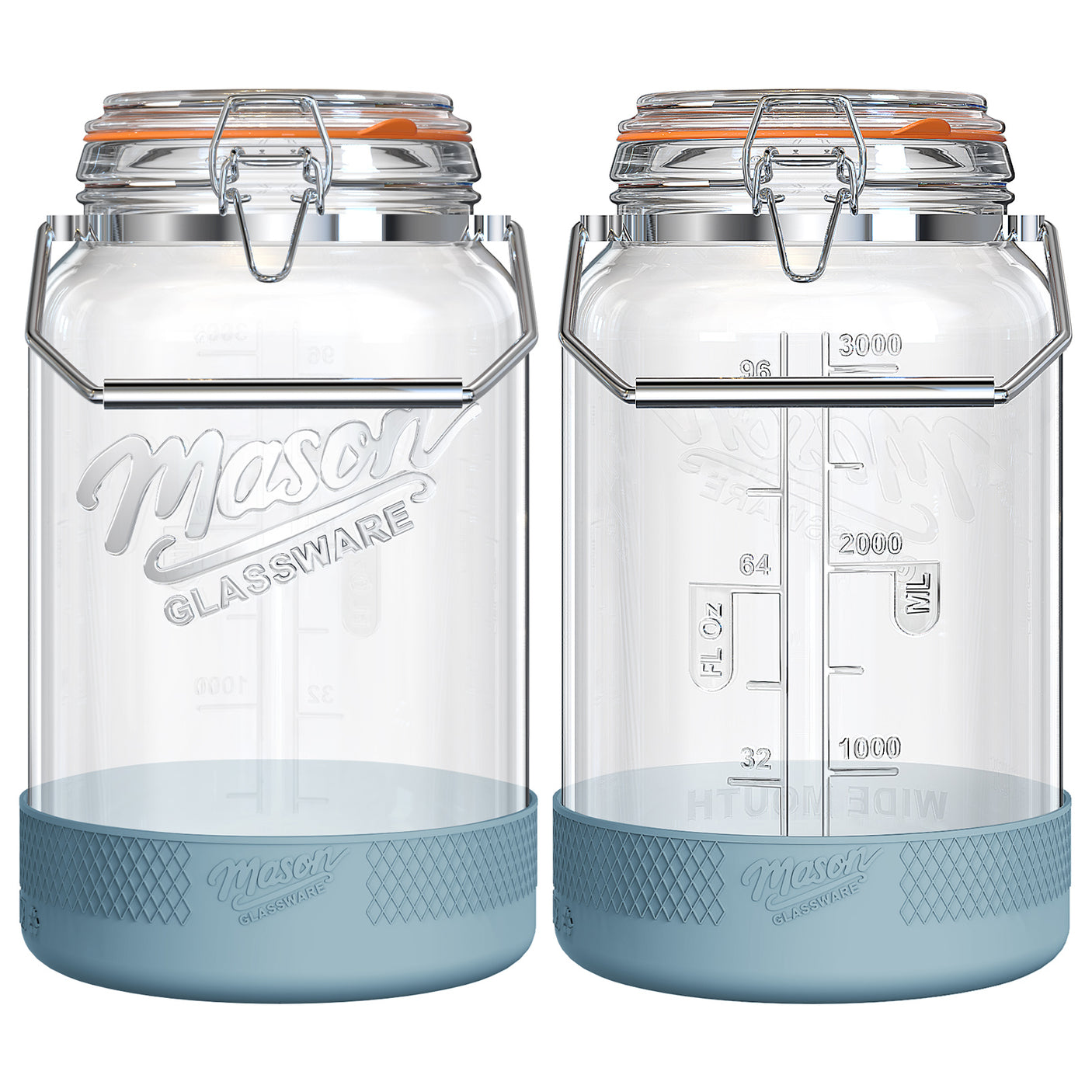 2 Pc 1 Gallon Glass Mason Jar with Silicone Anti-slip Cover & Airtight Glass Lid, Steel Removable Handle