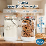 2 Pc 1 Gallon Glass Mason Jar with Silicone Anti-slip Cover & Airtight Glass Lid, Steel Removable Handle