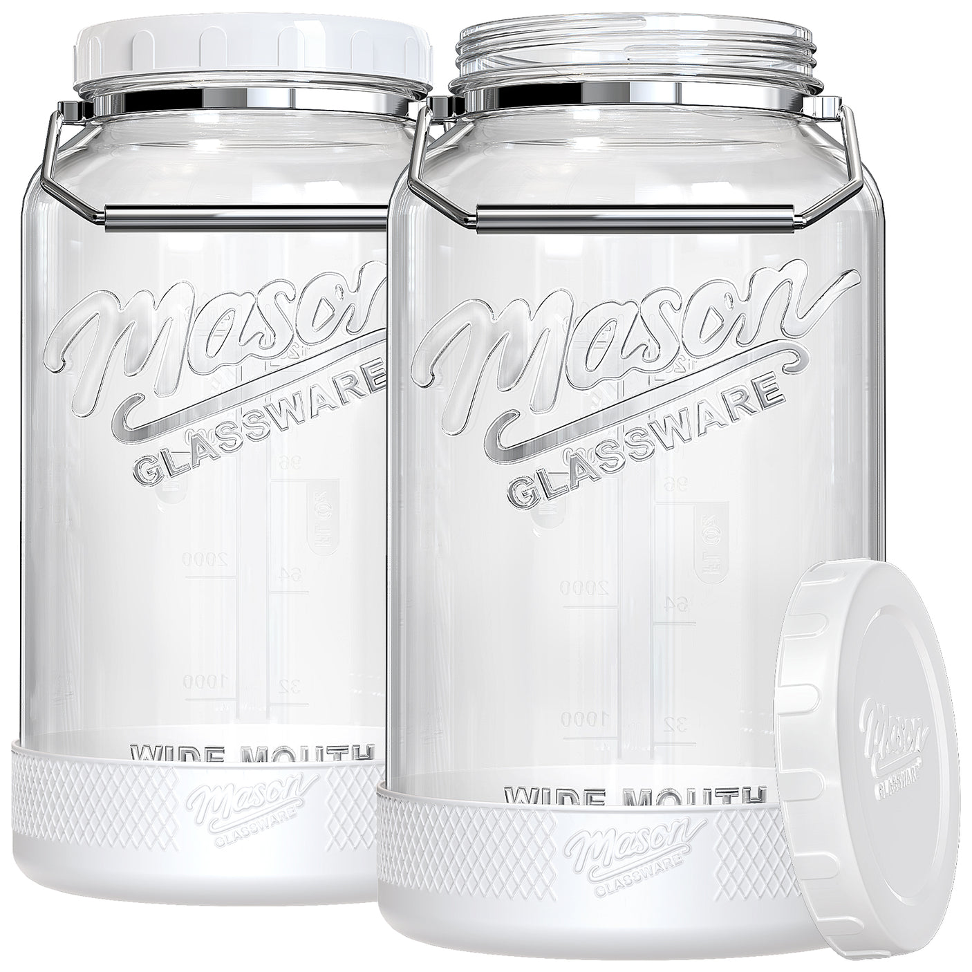 2 Pc 1.5 Gallon Storage Mason Jar with Silicone Anti-slip Cover & Airtight Lid, Steel Removable Handle