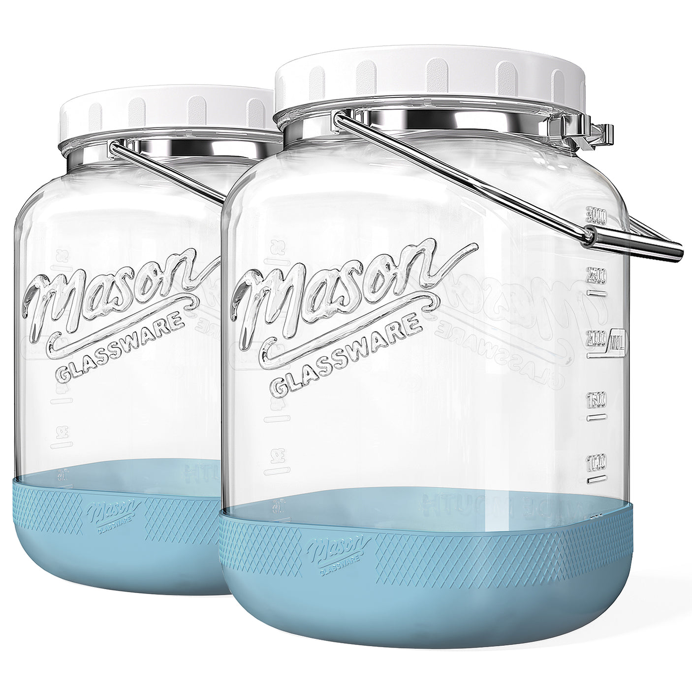 2 Pc 1 Gallon Square Mason Jar with Silicone Anti-slip Cover & Airtight Lid, Steel Removable Handle