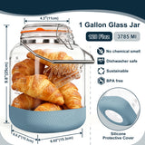 2 Pc 1 Gallon Glass Mason Jar with Silicone Anti-slip Cover & Airtight Glass Lid, Steel Removable Handle