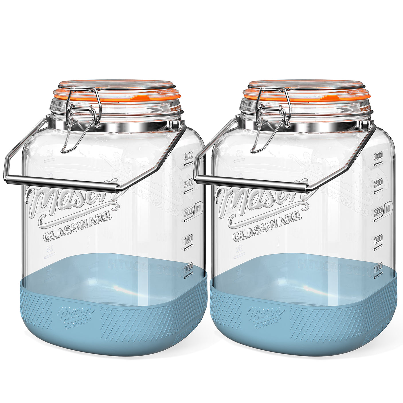 2 Pc 1 Gallon Glass Mason Jar with Silicone Anti-slip Cover & Airtight Glass Lid, Steel Removable Handle