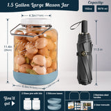 2 Pc 1.5 Gallon Square Mason Jar with Silicone Anti-slip Cover & Airtight Lid, Steel Removable Handle