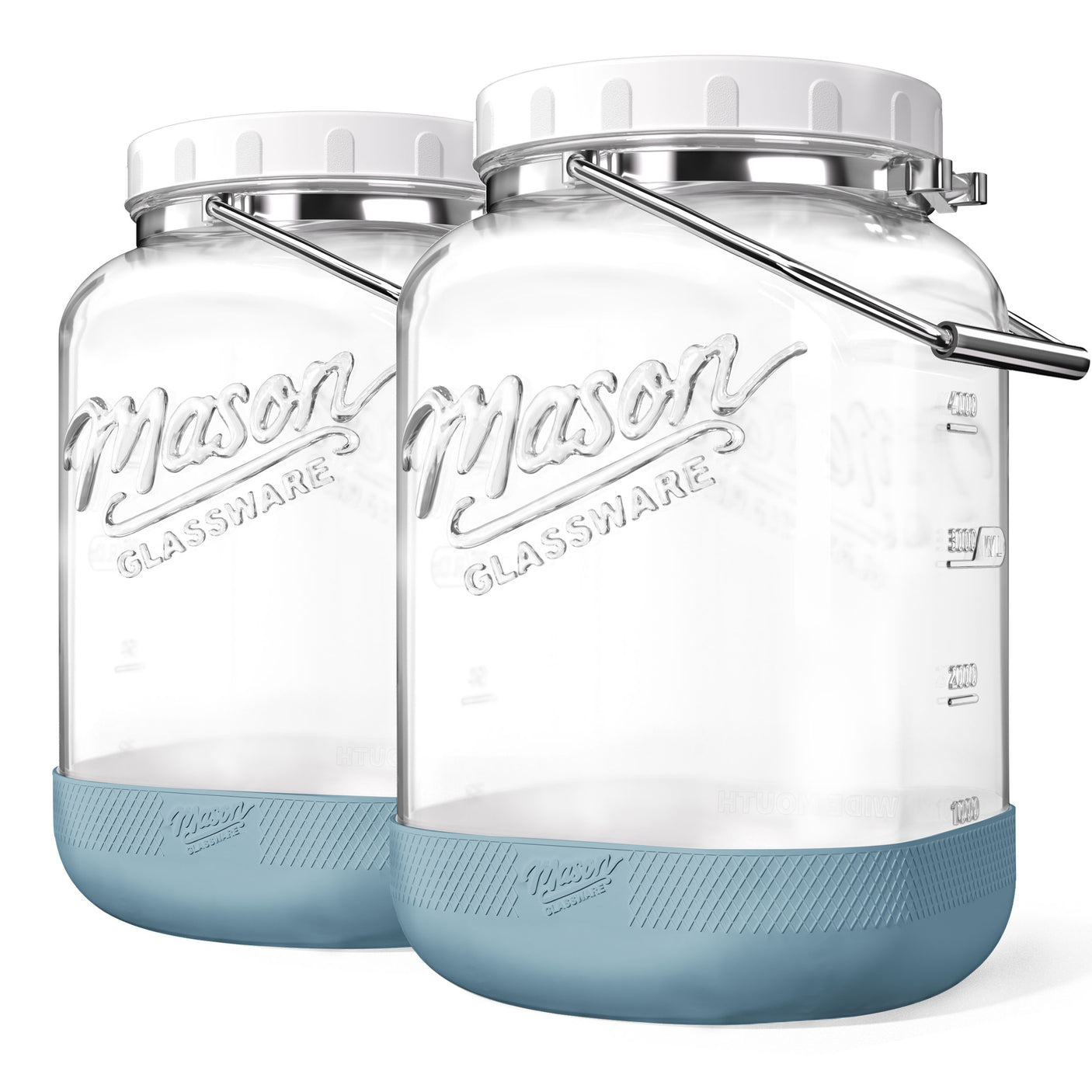 2 Pc 1.5 Gallon Square Mason Jar with Silicone Anti-slip Cover & Airtight Lid, Steel Removable Handle