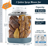 2 Pc 2 Gallon Storage Mason Jar with Silicone Anti-slip Cover & Airtight Lid, Steel Removable Handle