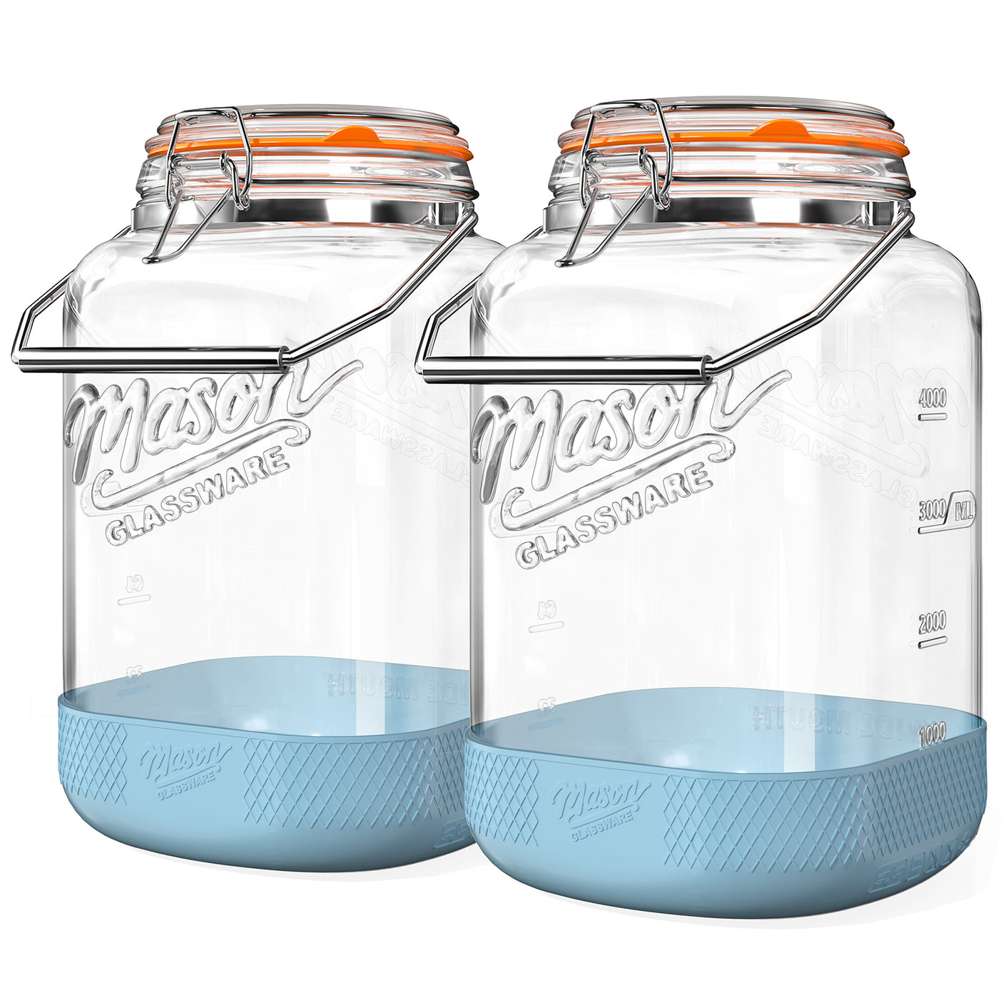 2 Pc 1.5 Gallon Glass Mason Jar with Silicone Anti-slip Cover & Airtight Glass Lid, Steel Removable Handle
