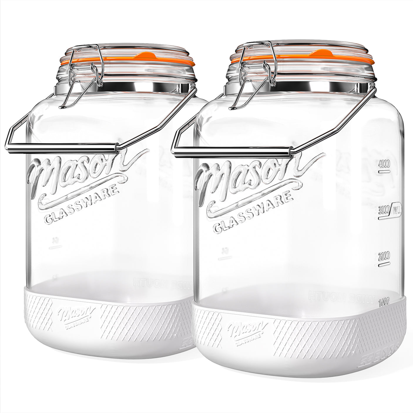 2 Pc 1 Gallon Glass Mason Jar with Silicone Anti-slip Cover & Airtight Glass Lid, Steel Removable Handle