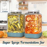2 Pc 2 Gallon Fermentation Mason Jar with Blue Silicone Anti-slip Cover & Airlocks, Steel Removable Handle