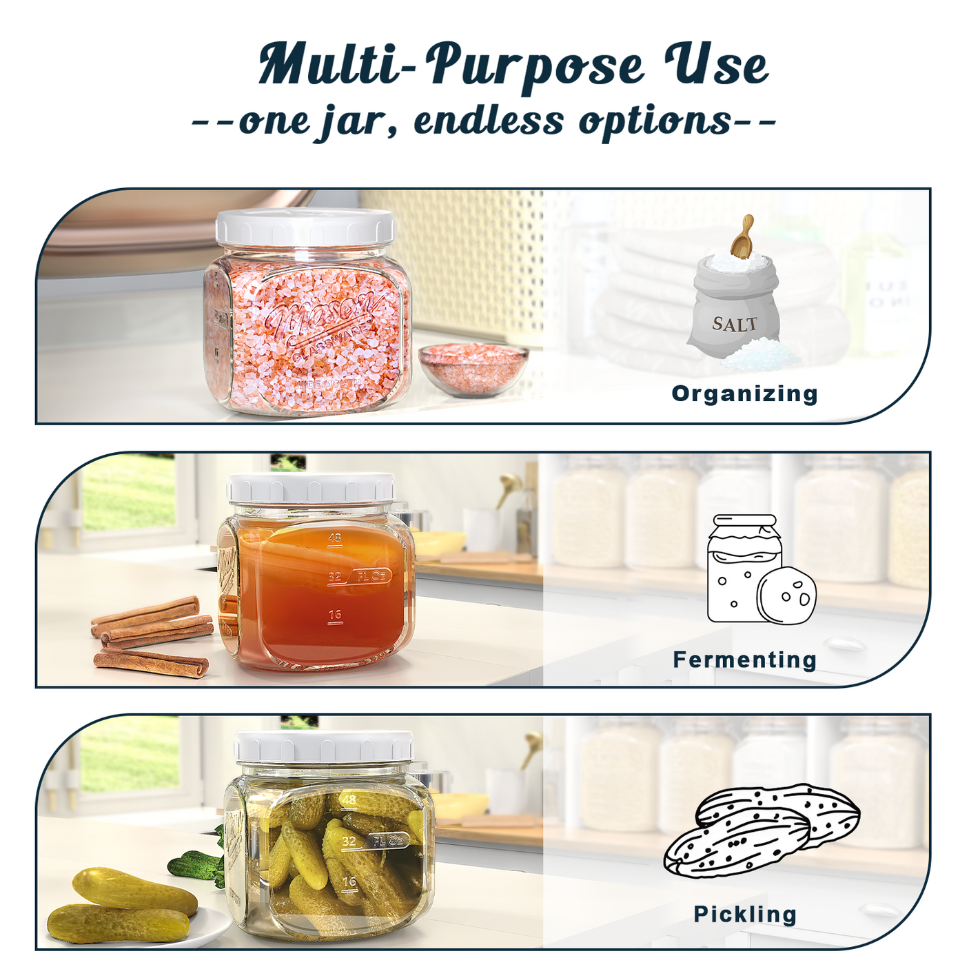 2 Pc 0.5 Gallon Square Mason Jar with Airtight Screw Lid