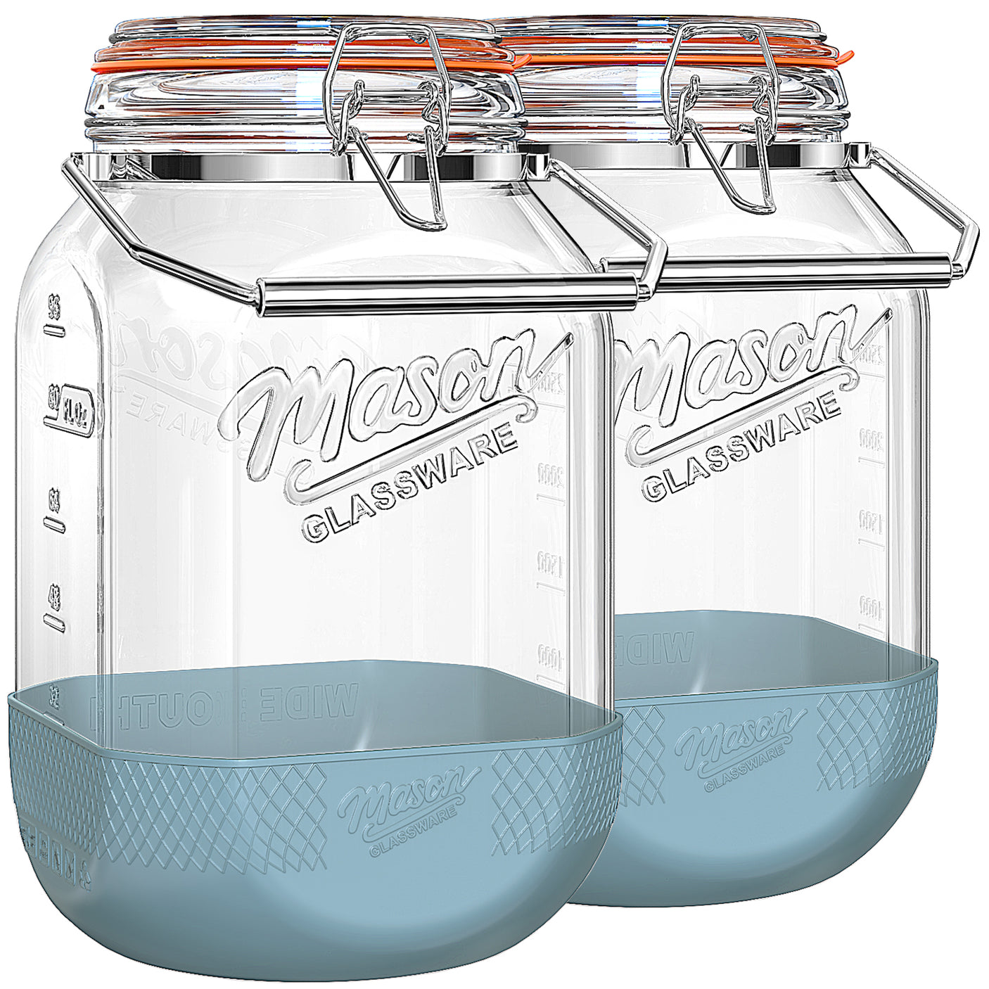 2 Pc 1 Gallon Glass Mason Jar with Silicone Anti-slip Cover & Airtight Glass Lid, Steel Removable Handle