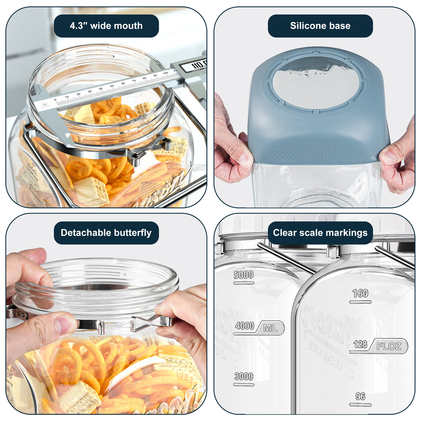 2 Pc 1.5 Gallon Storage Mason Jar with Silicone Anti-slip Cover & Airtight Lid, Steel Removable Handle