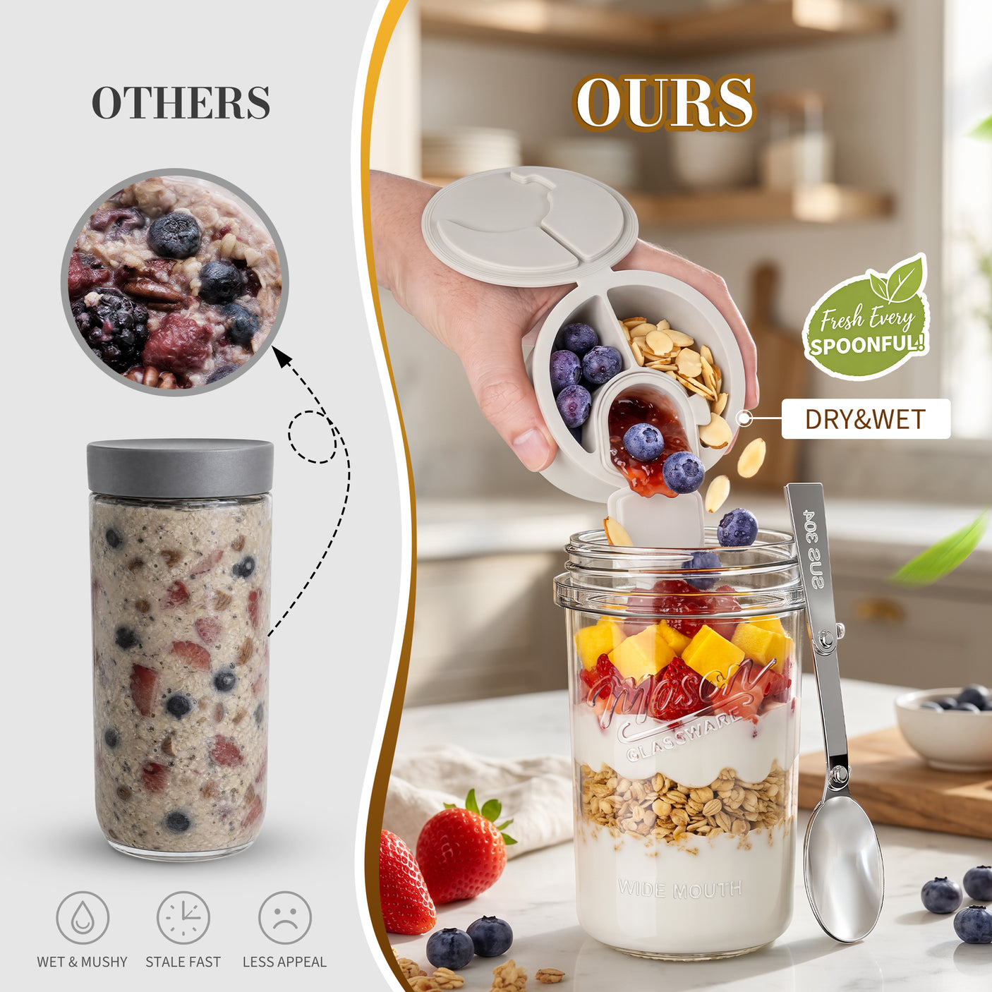 Syntic 21 Oz Customized Overnight Oats Mason Jar