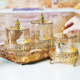 Medieval Vintage Style Golden Glass Storage Jar with Metal Stand