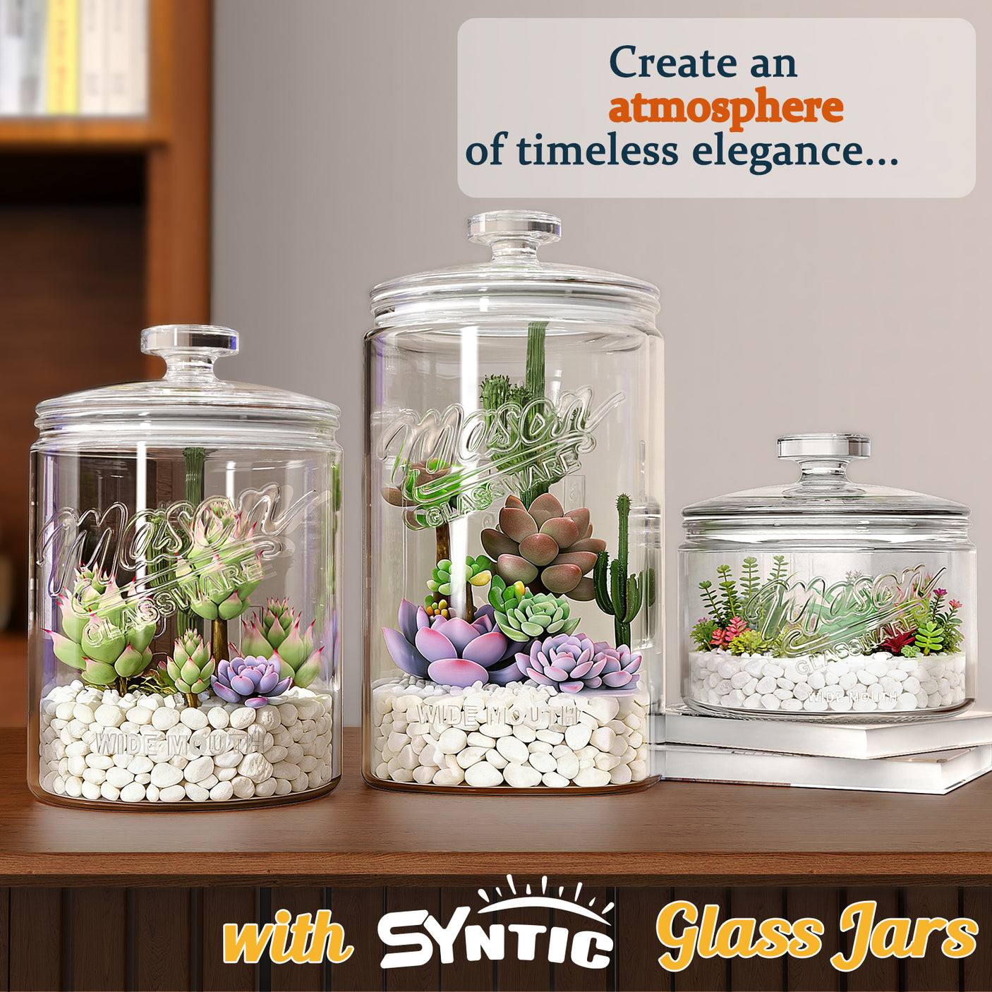2 Pc 1 Gallon Cylindrical Glass Mason Jar with Glass Lid